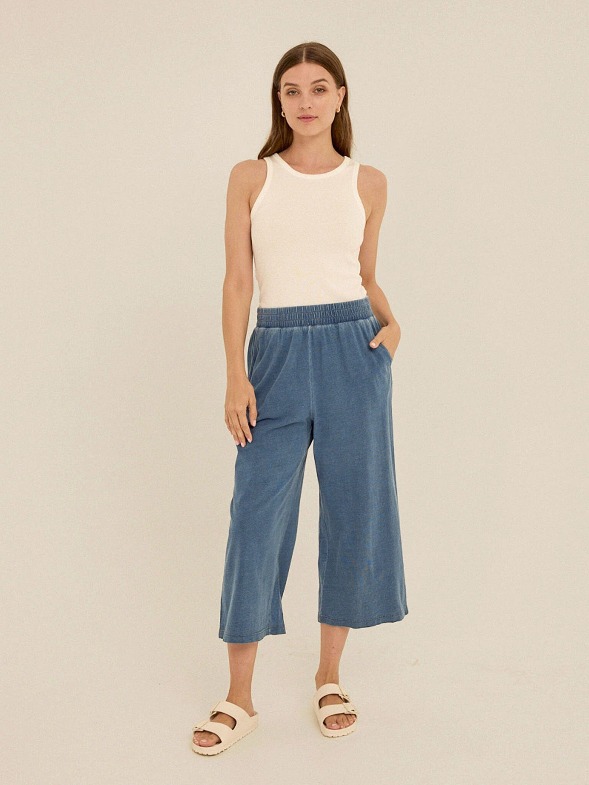 Ivanna Indigo Jersey Wide Leg Capri Pant