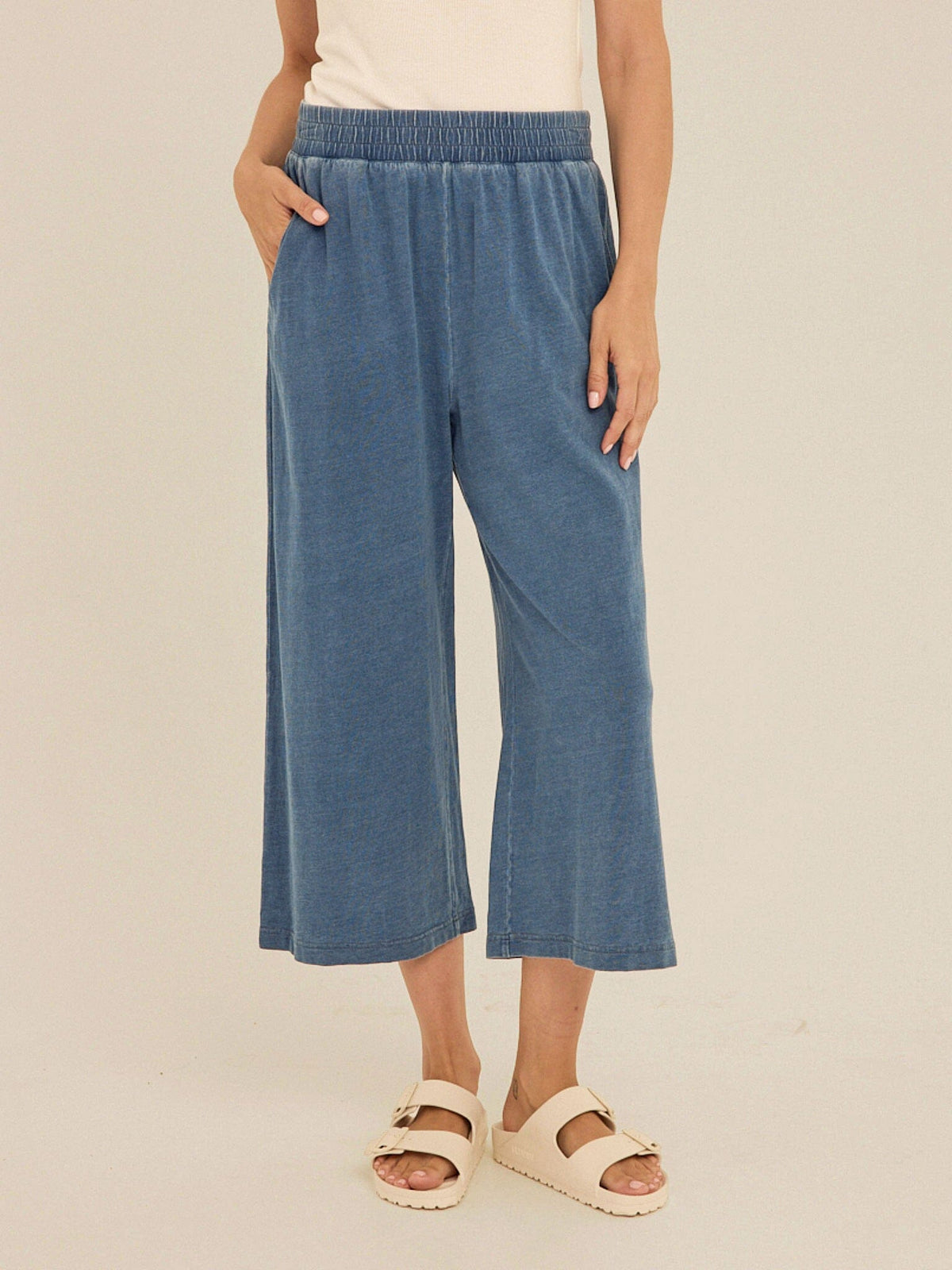 Ivanna Indigo Jersey Wide Leg Capri Pant