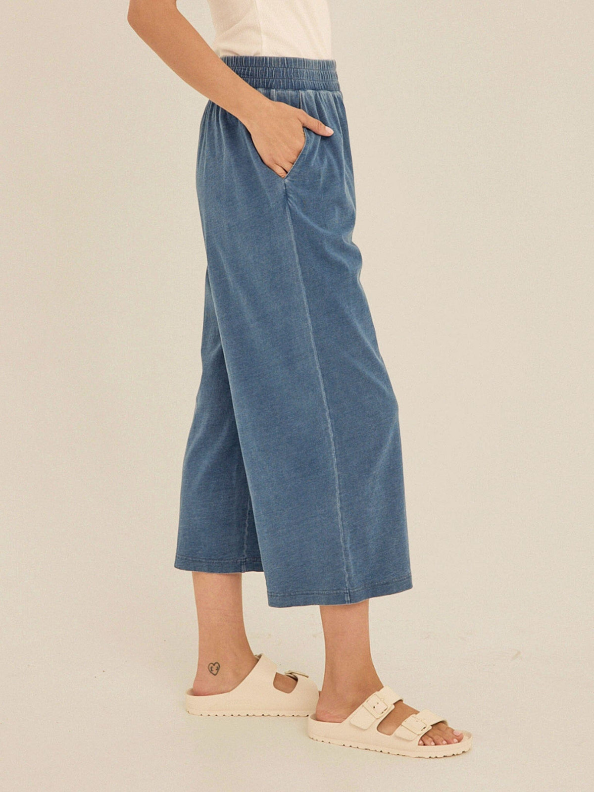 Ivanna Indigo Jersey Wide Leg Capri Pant
