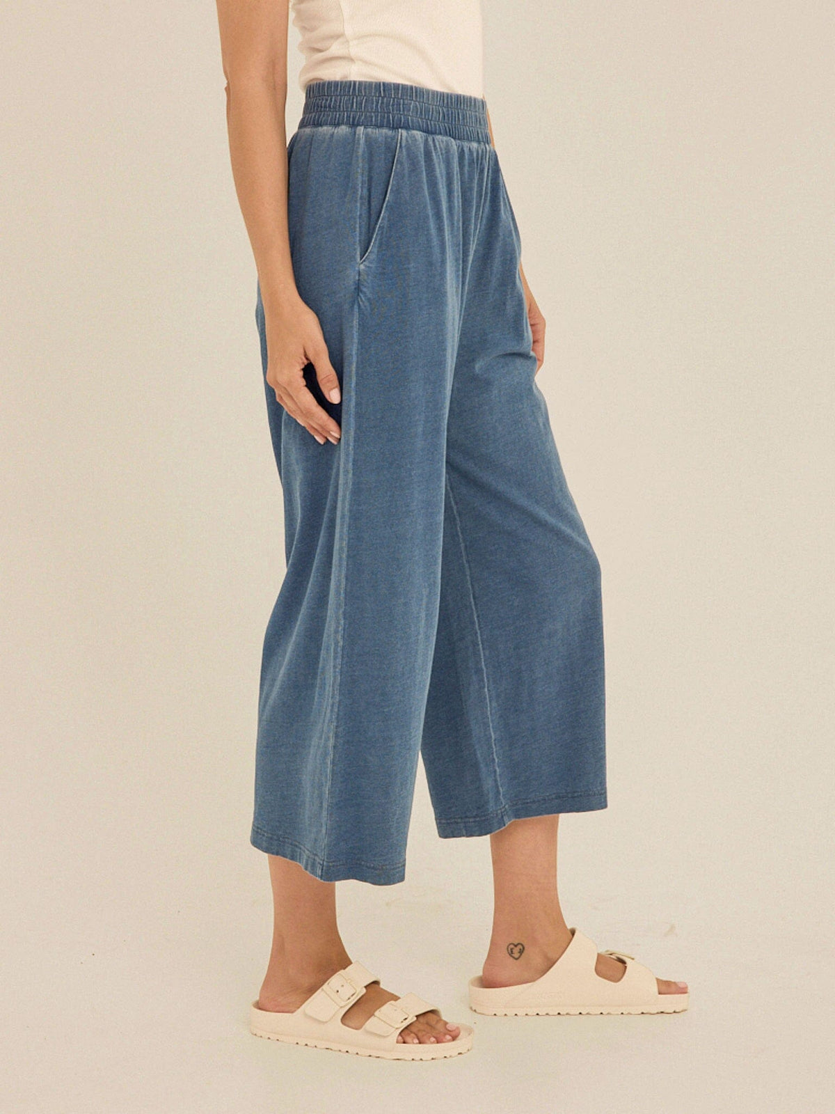 Ivanna Indigo Jersey Wide Leg Capri Pant