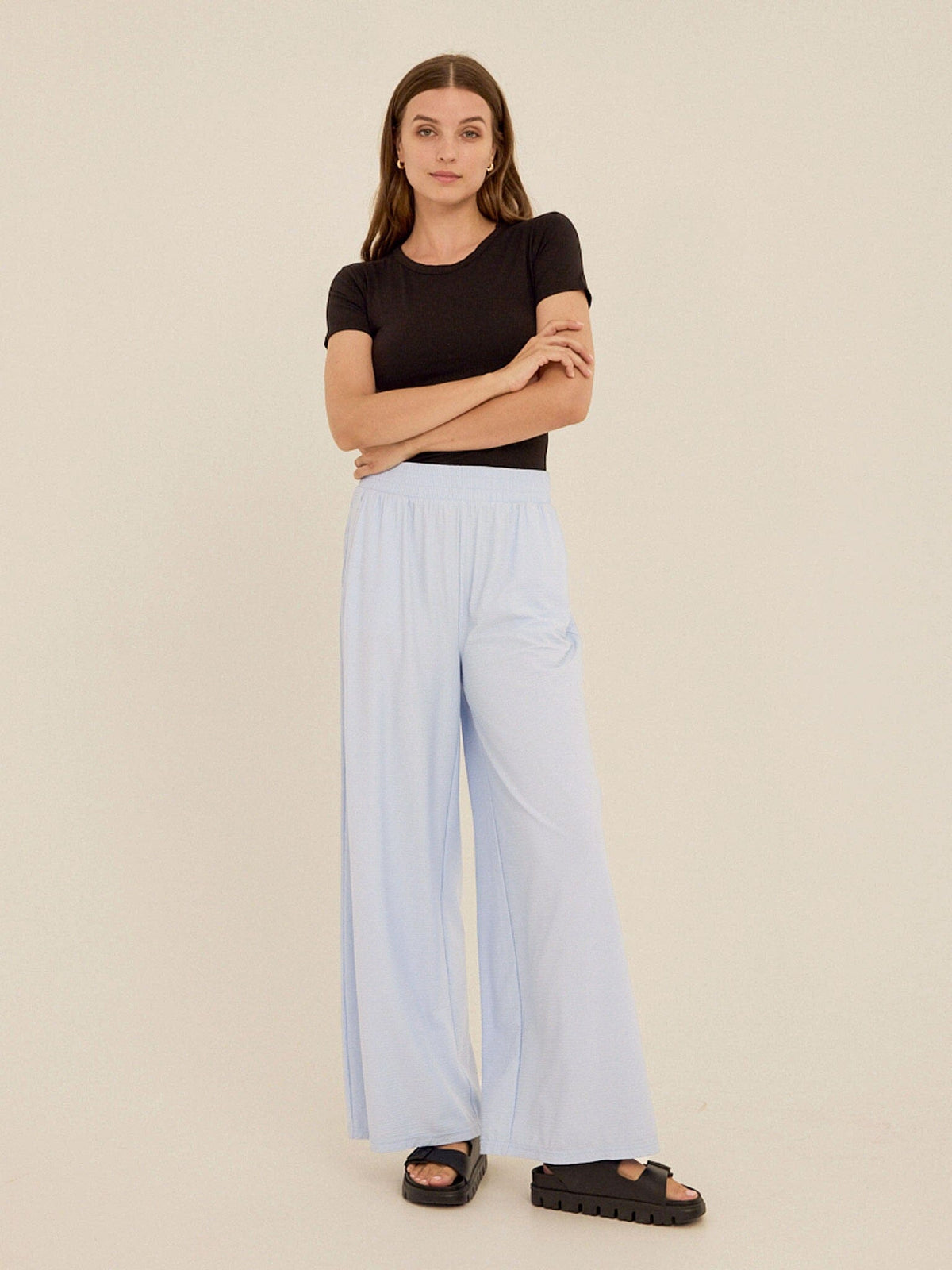 Phaedra Stretch Seersucker Wide Leg Pant