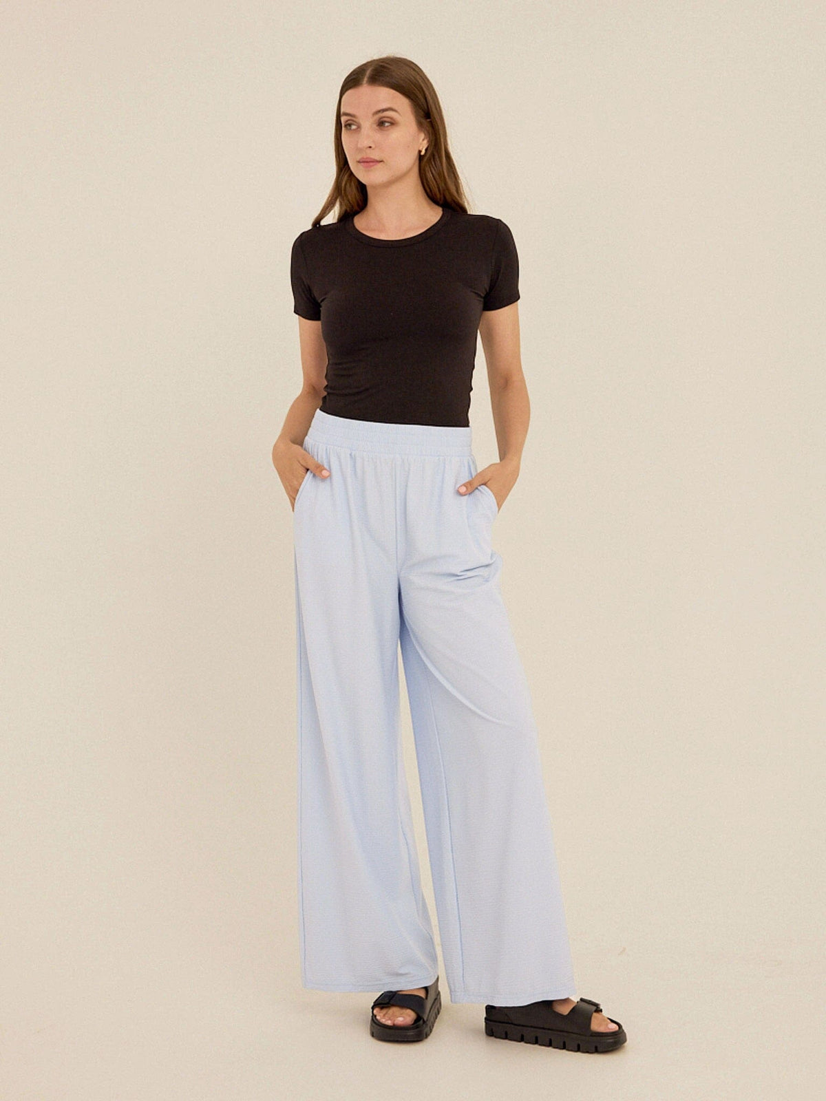 Phaedra Stretch Seersucker Wide Leg Pant