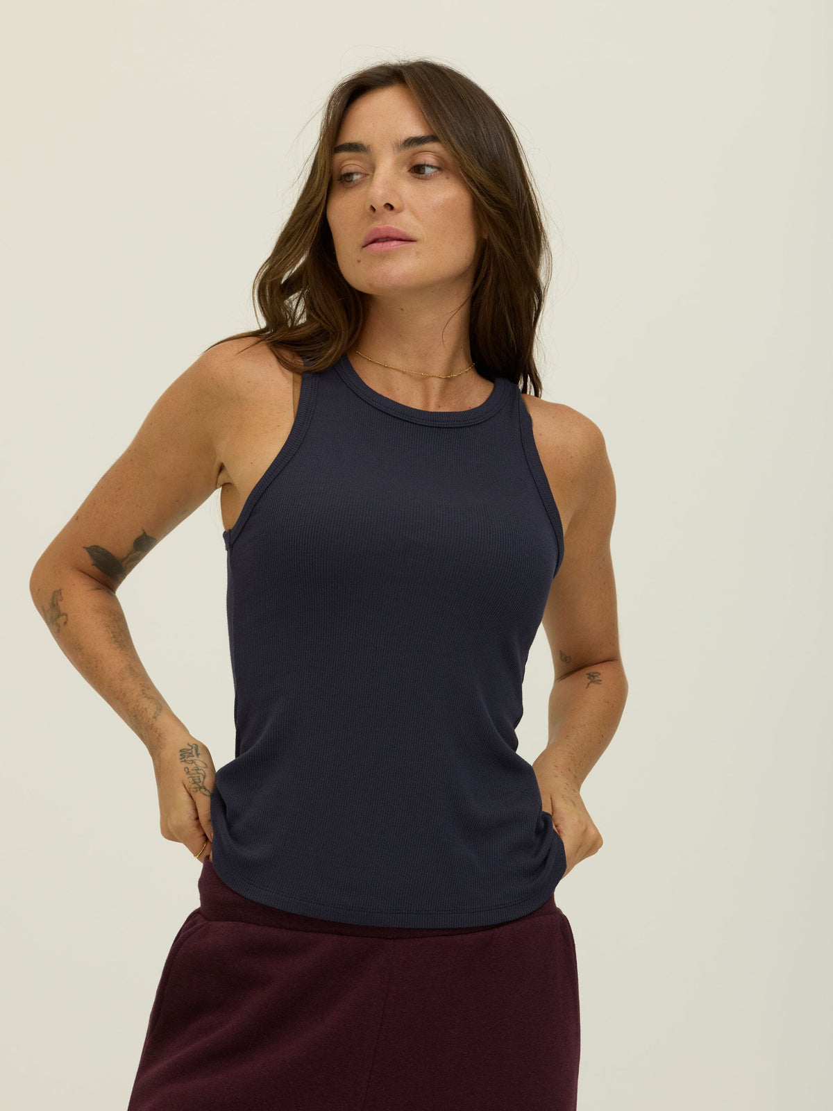 Bailey Feather Rib High Neck Tank