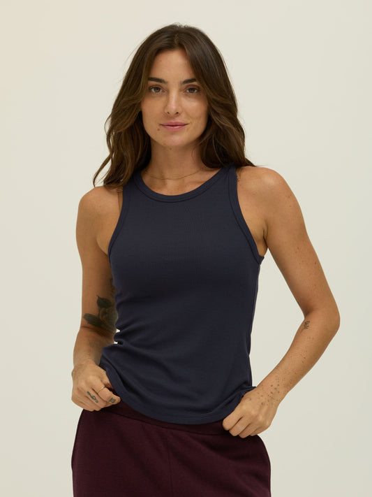 Bailey Feather Rib High Neck Tank