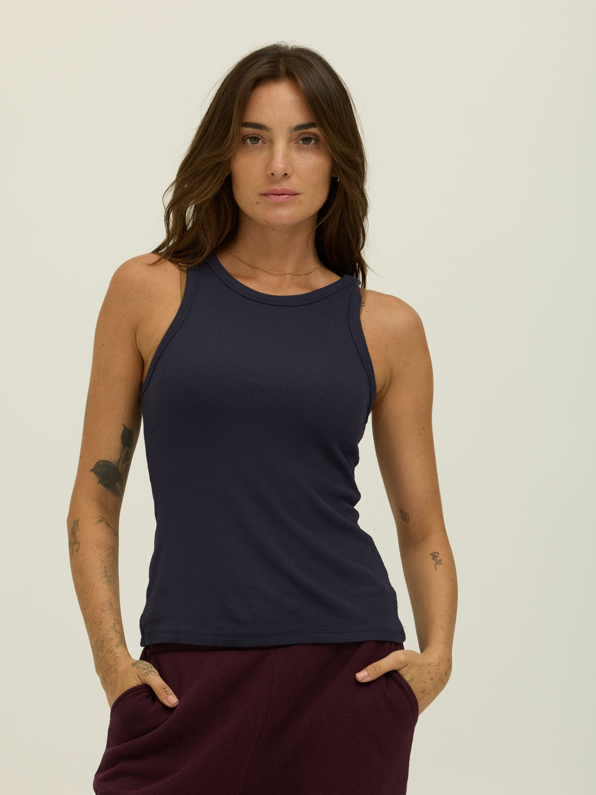Bailey Feather Rib High Neck Tank