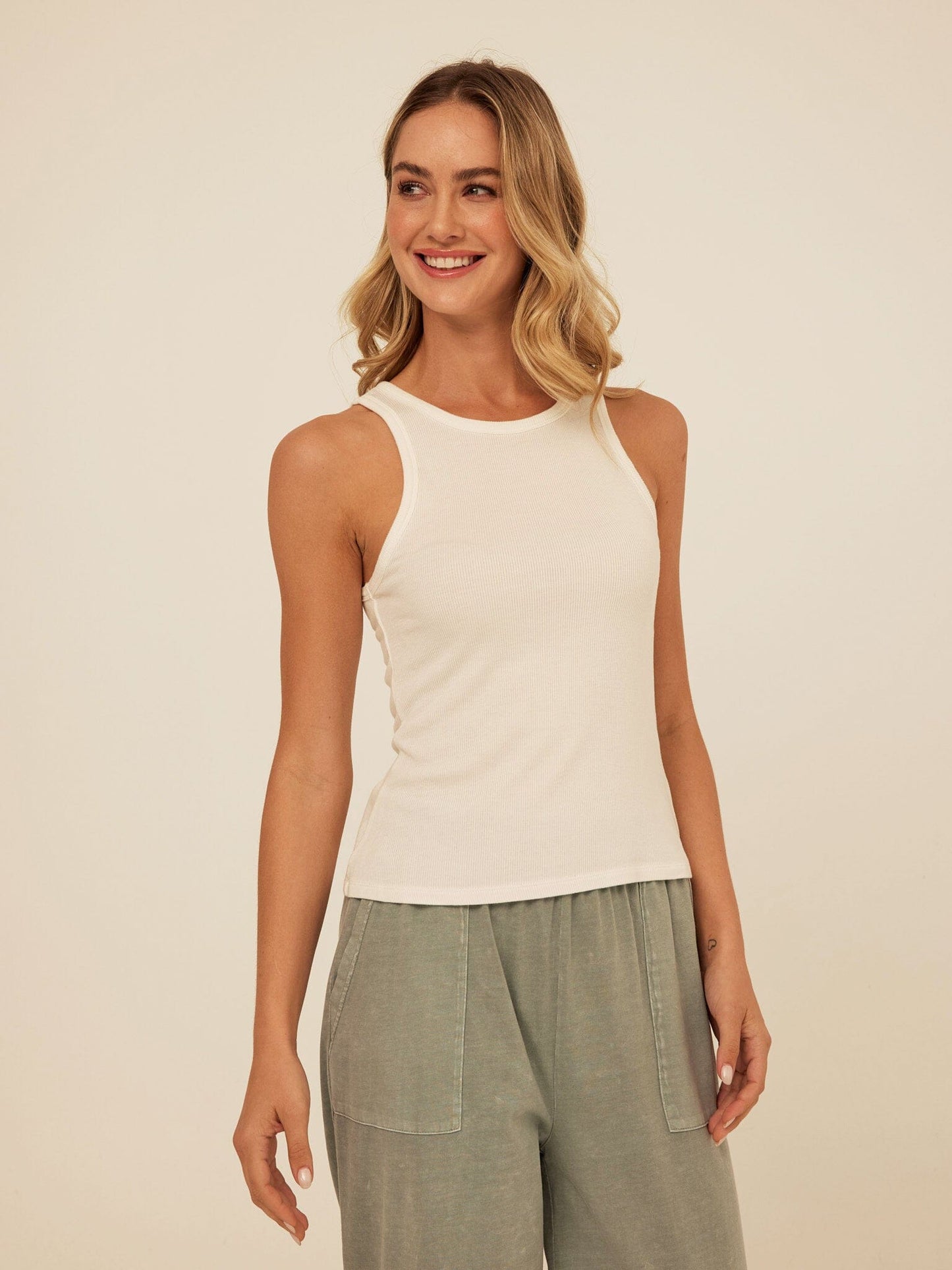 Bailey Feather Rib High Neck Tank
