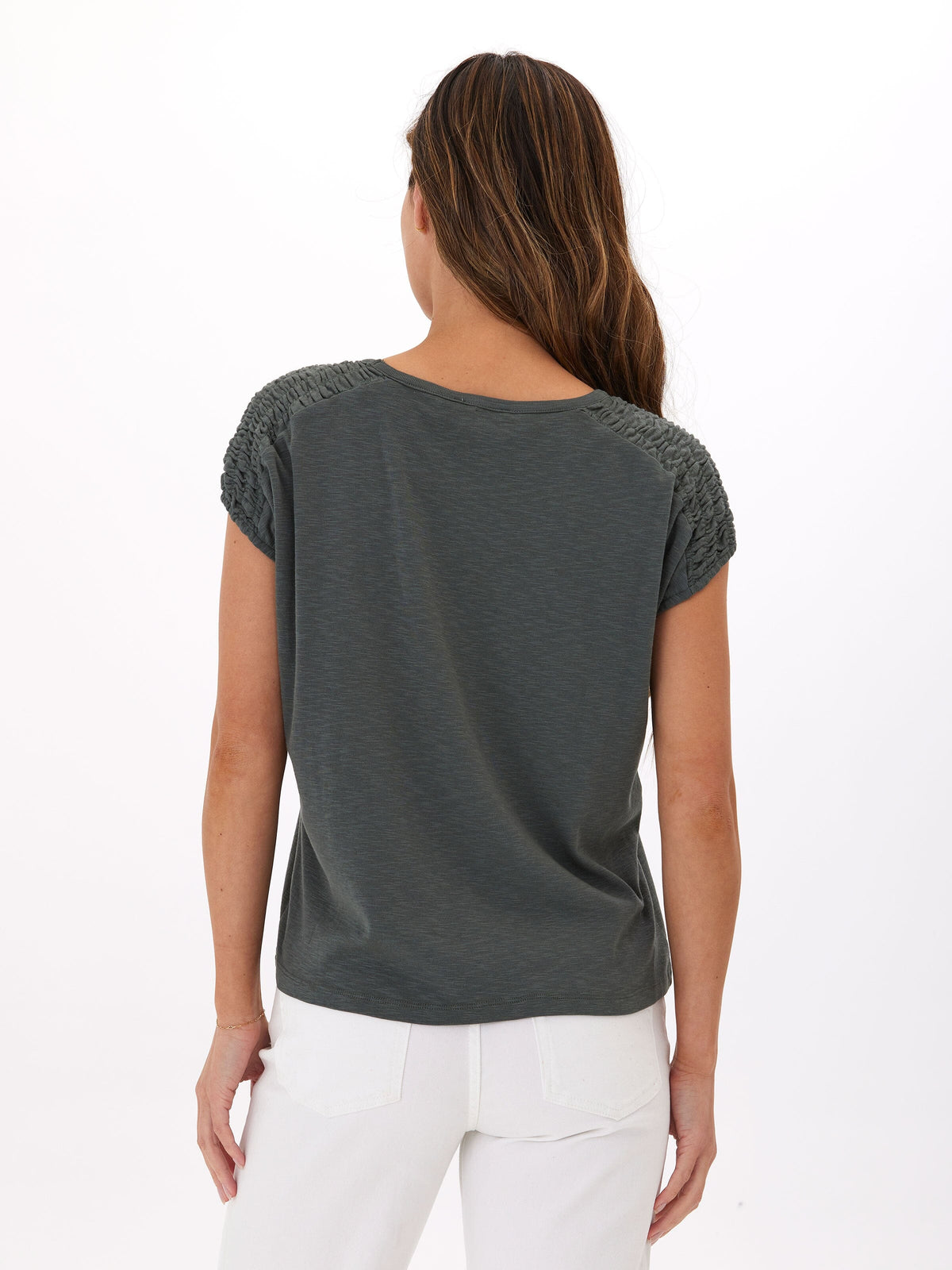 Karolina Textured Slub Jersey Smocked Top