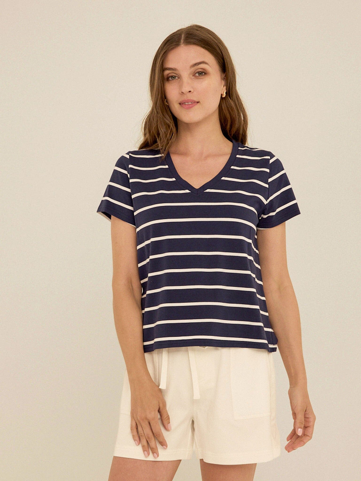 Maxine Stripe Eco Jersey V-Neck Tee
