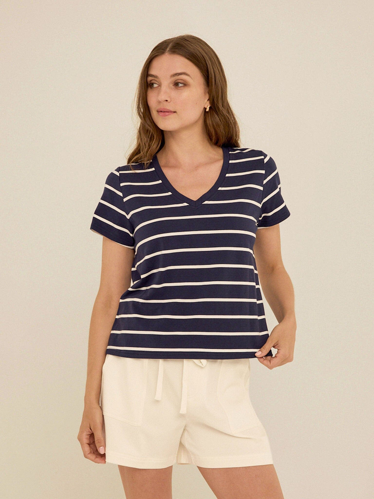 Maxine Stripe Eco Jersey V-Neck Tee