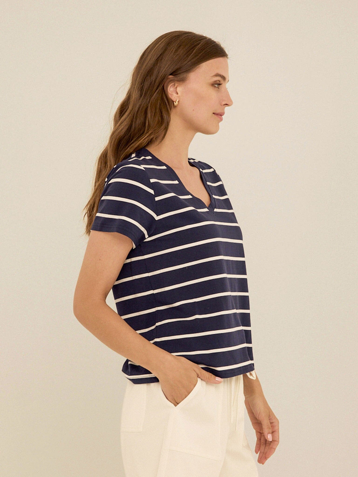 Maxine Stripe Eco Jersey V-Neck Tee