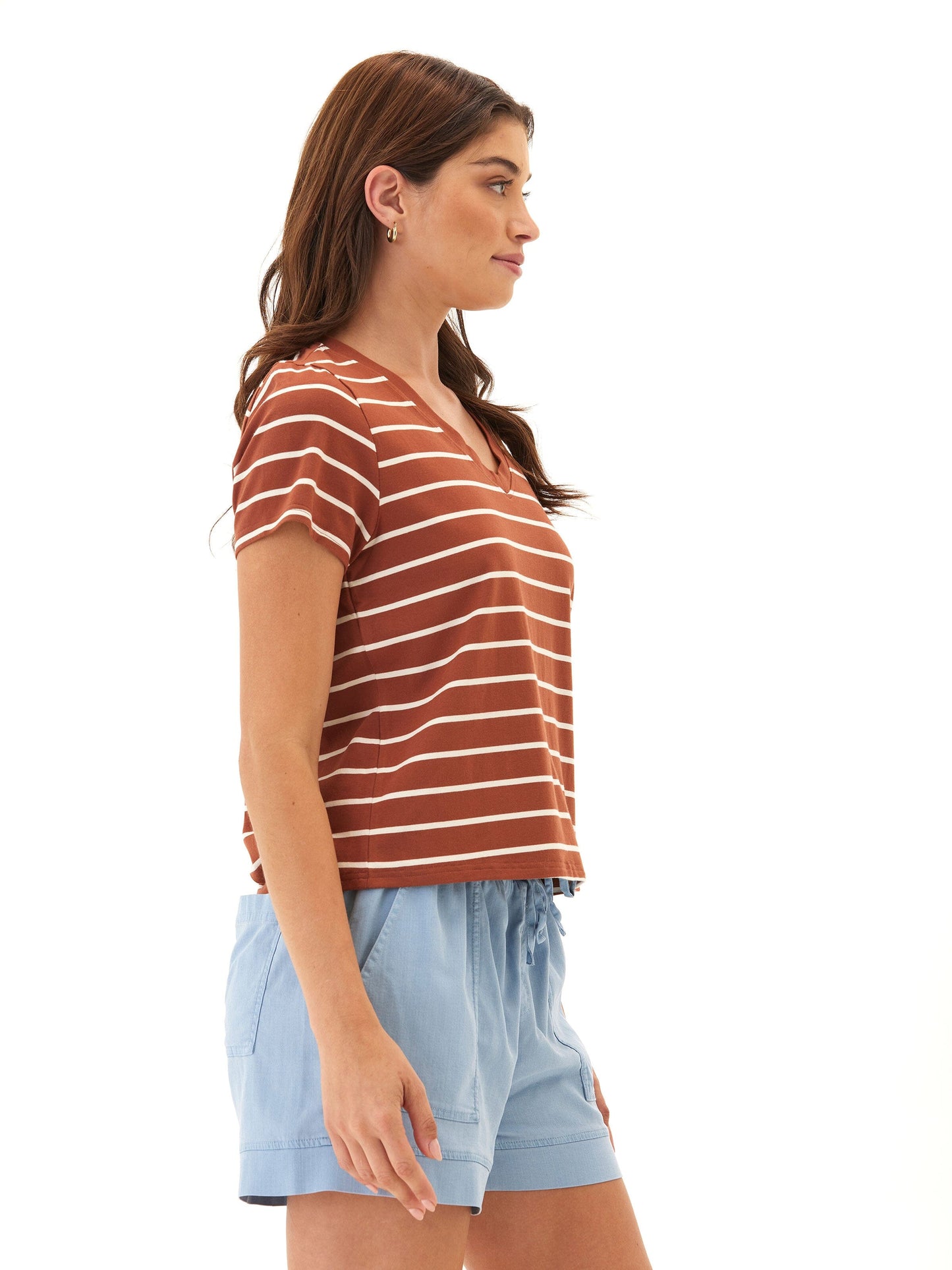 Maxine Caribbean Stripe Eco Jersey V-Neck Tee