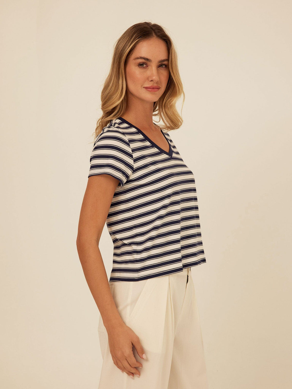Maxine Stripe Eco Jersey V-Neck Tee