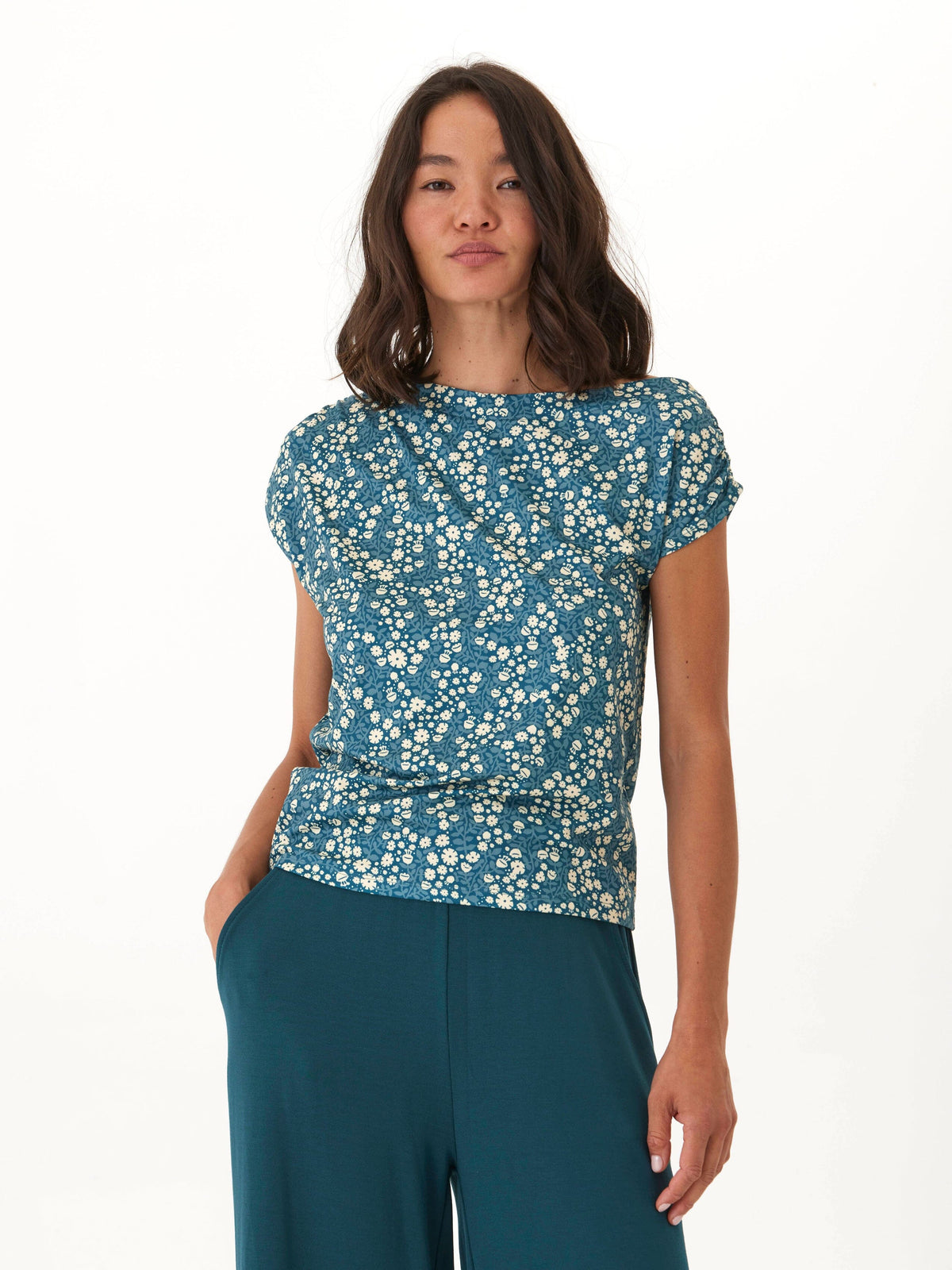 Leoni Micro Bloom Print Off-Shoulder Luxe Jersey Top
