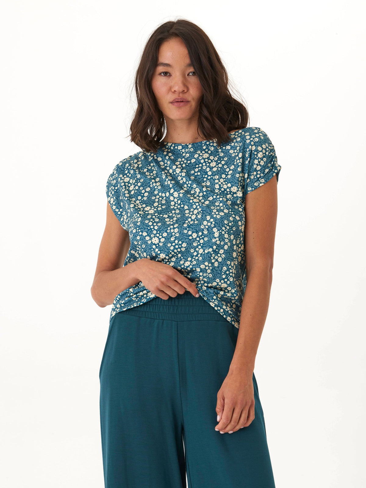 Leoni Micro Bloom Print Off-Shoulder Luxe Jersey Top