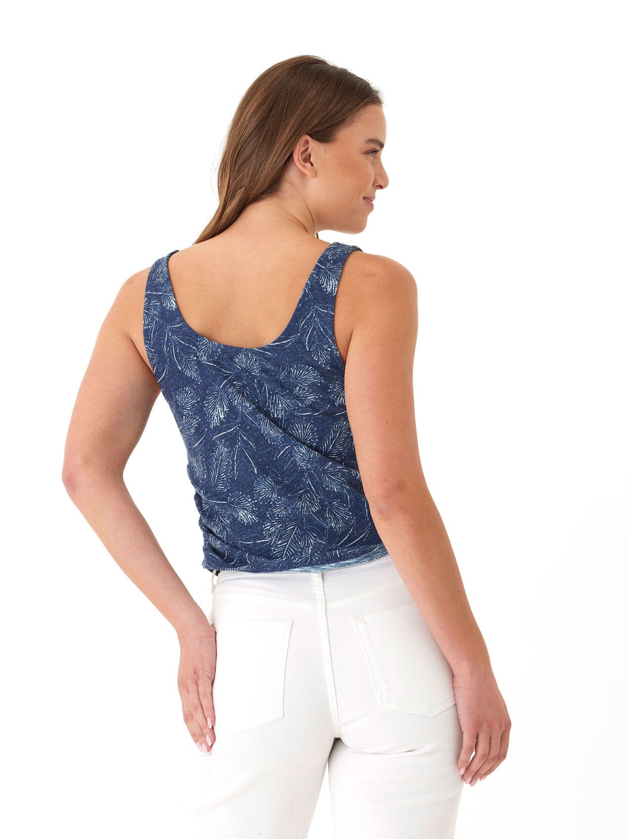 Ellis Breezy Palm Print Linen Jersey Tank