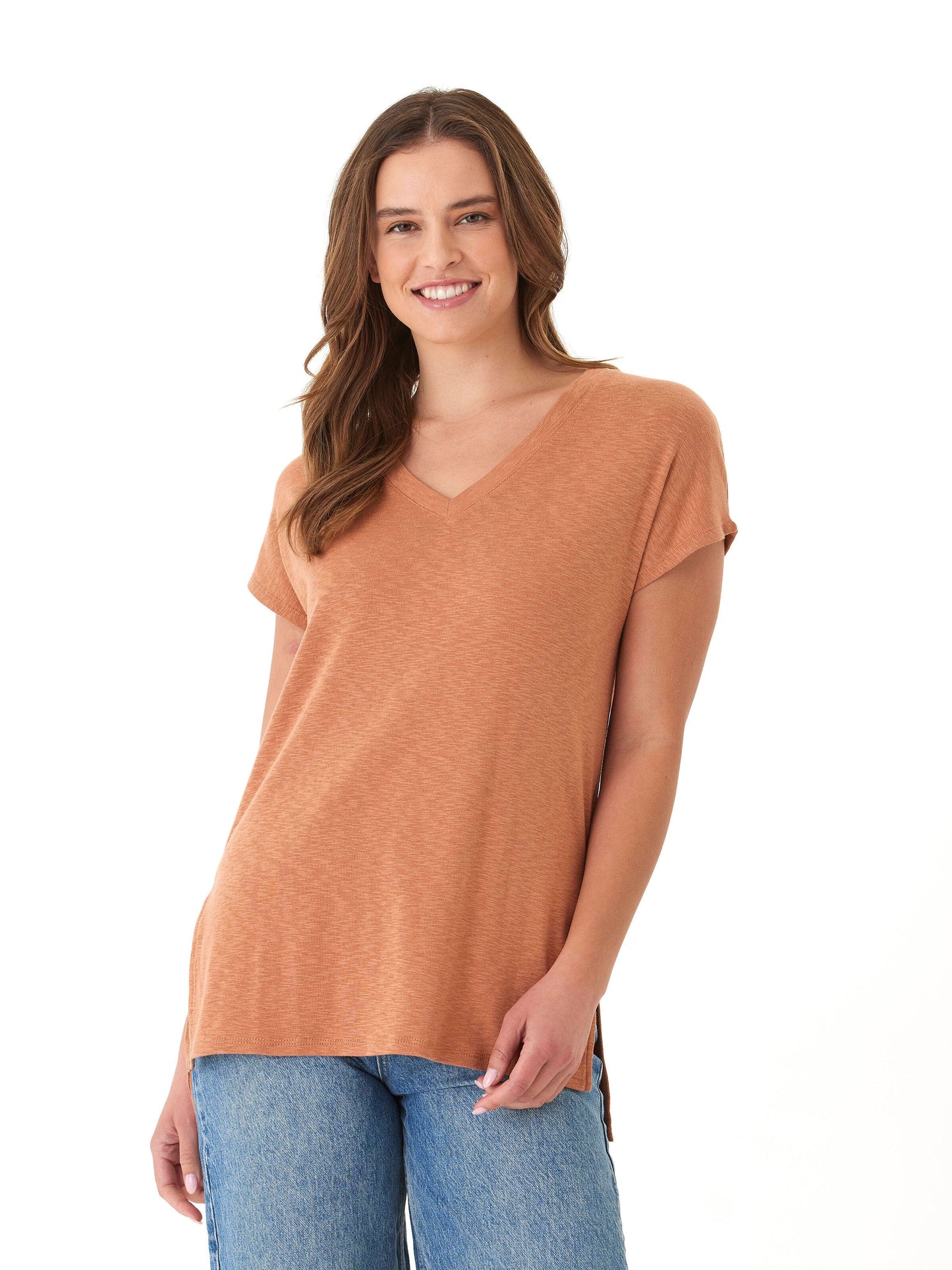 Elsie Textured Slub Jersey Vneck Tee