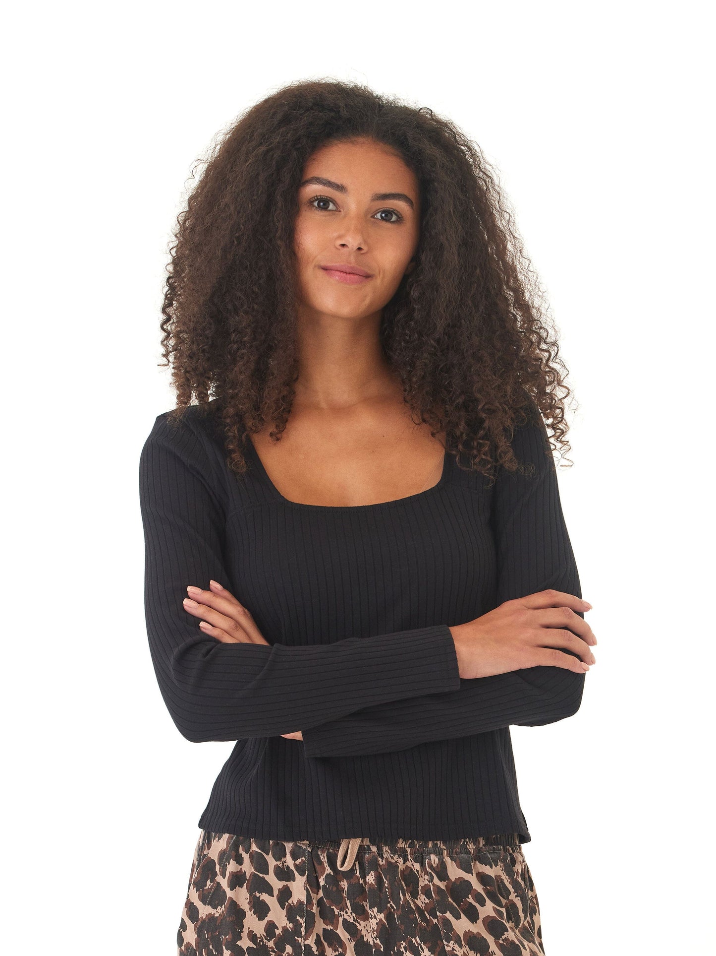 Leah Organic Rib Square Neck  Long Sleeve