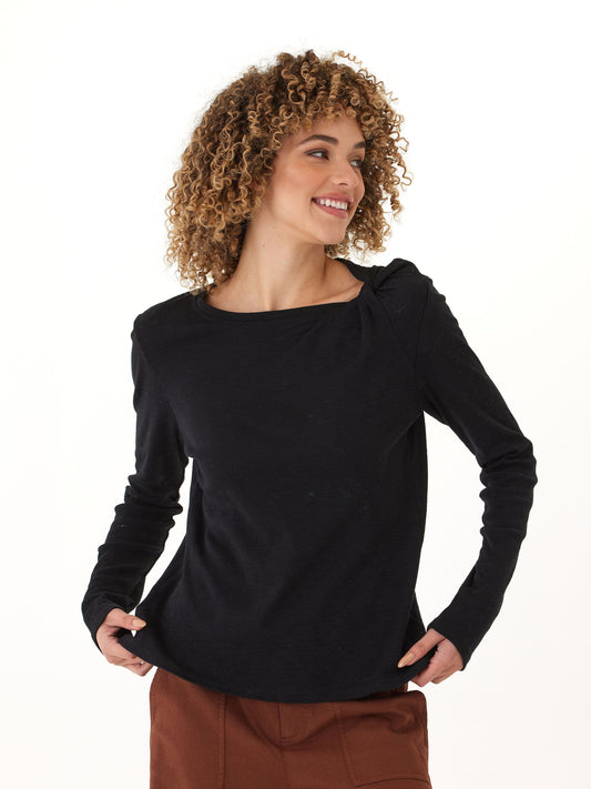 Francine Textured Slub Jersey Twist Long Sleeve Top