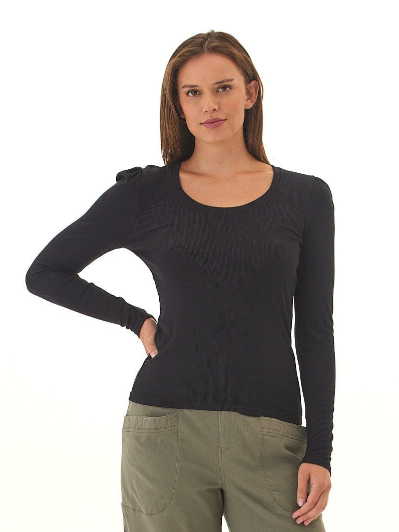 Nimia Feather Rib Puff Shoulder Top