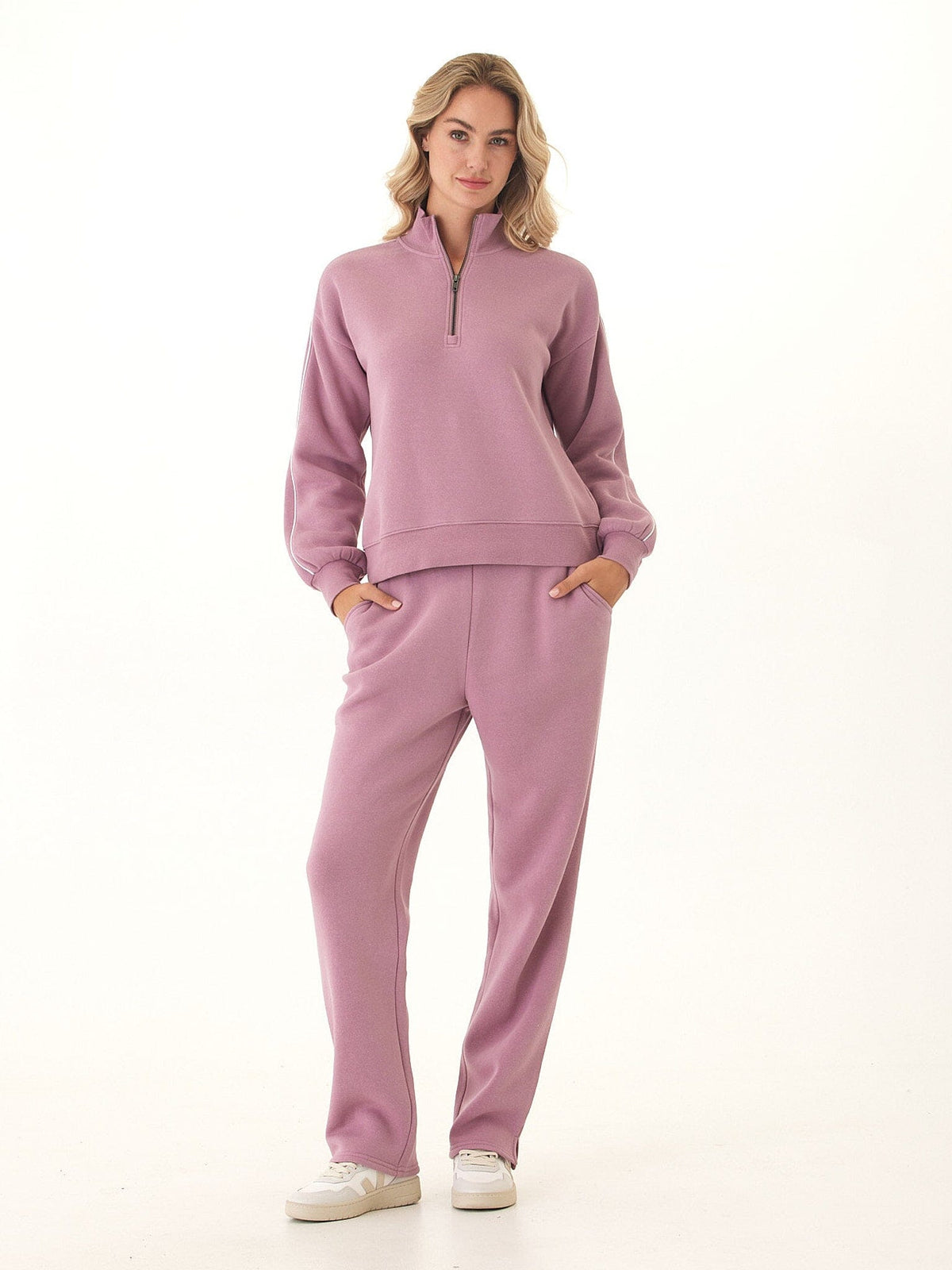 Constance Triblend Fleece Piping Detail Half Zip Pullover
