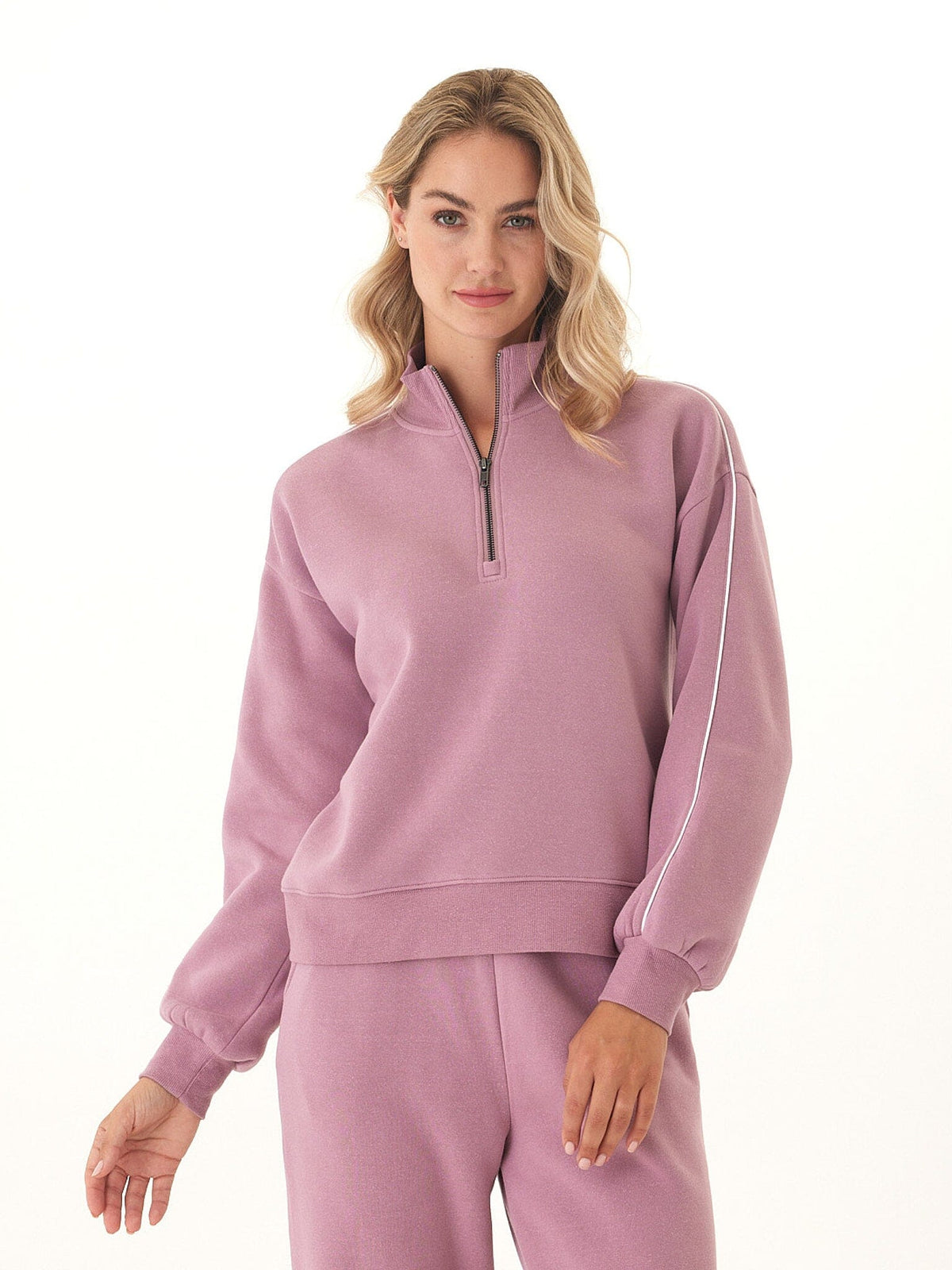 Constance Triblend Fleece Piping Detail Half Zip Pullover
