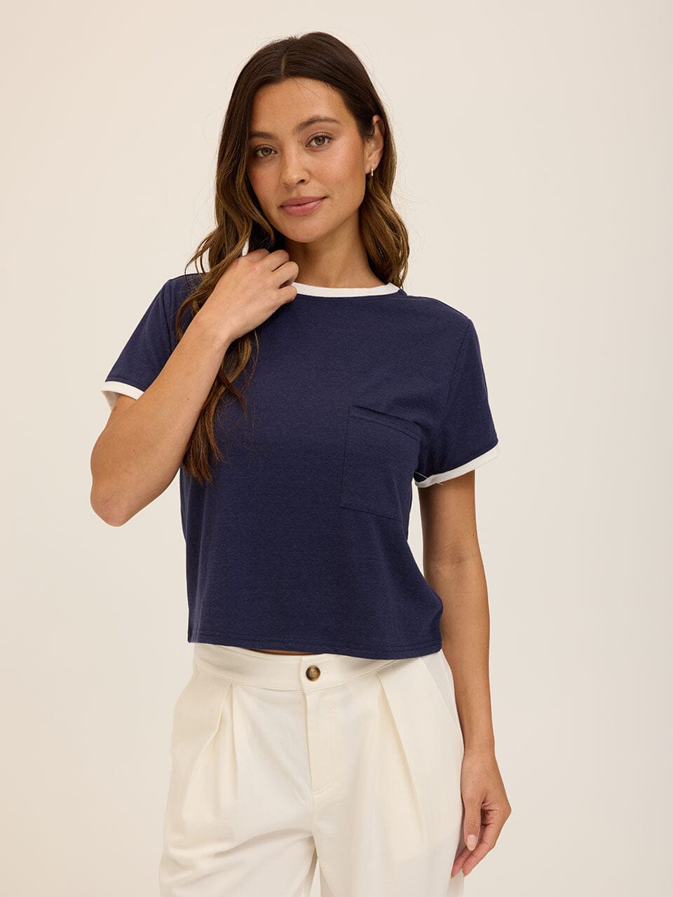 Shelbie Triblend Jersey Pocket Ringer Tee