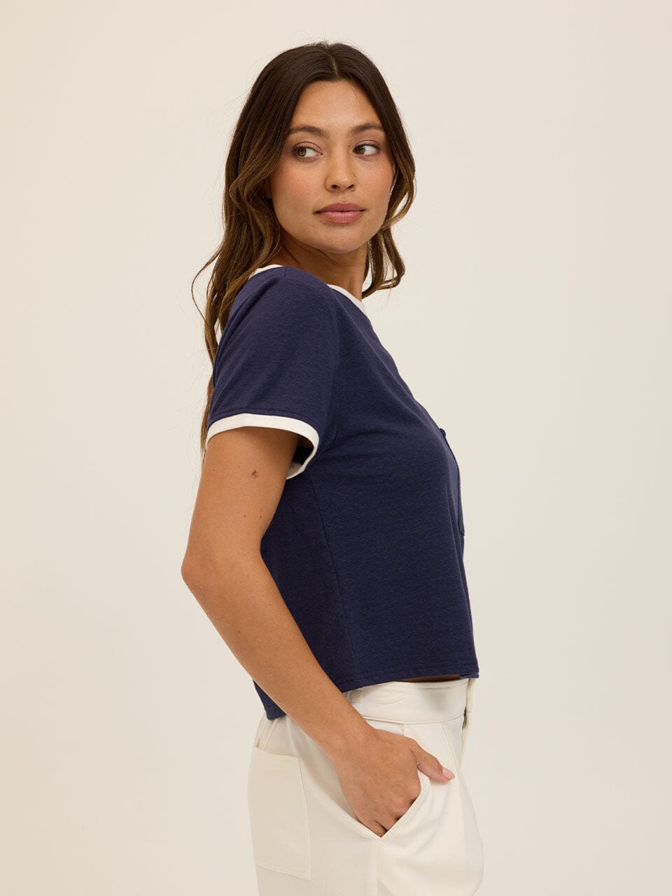 Shelbie Triblend Jersey Pocket Ringer Tee