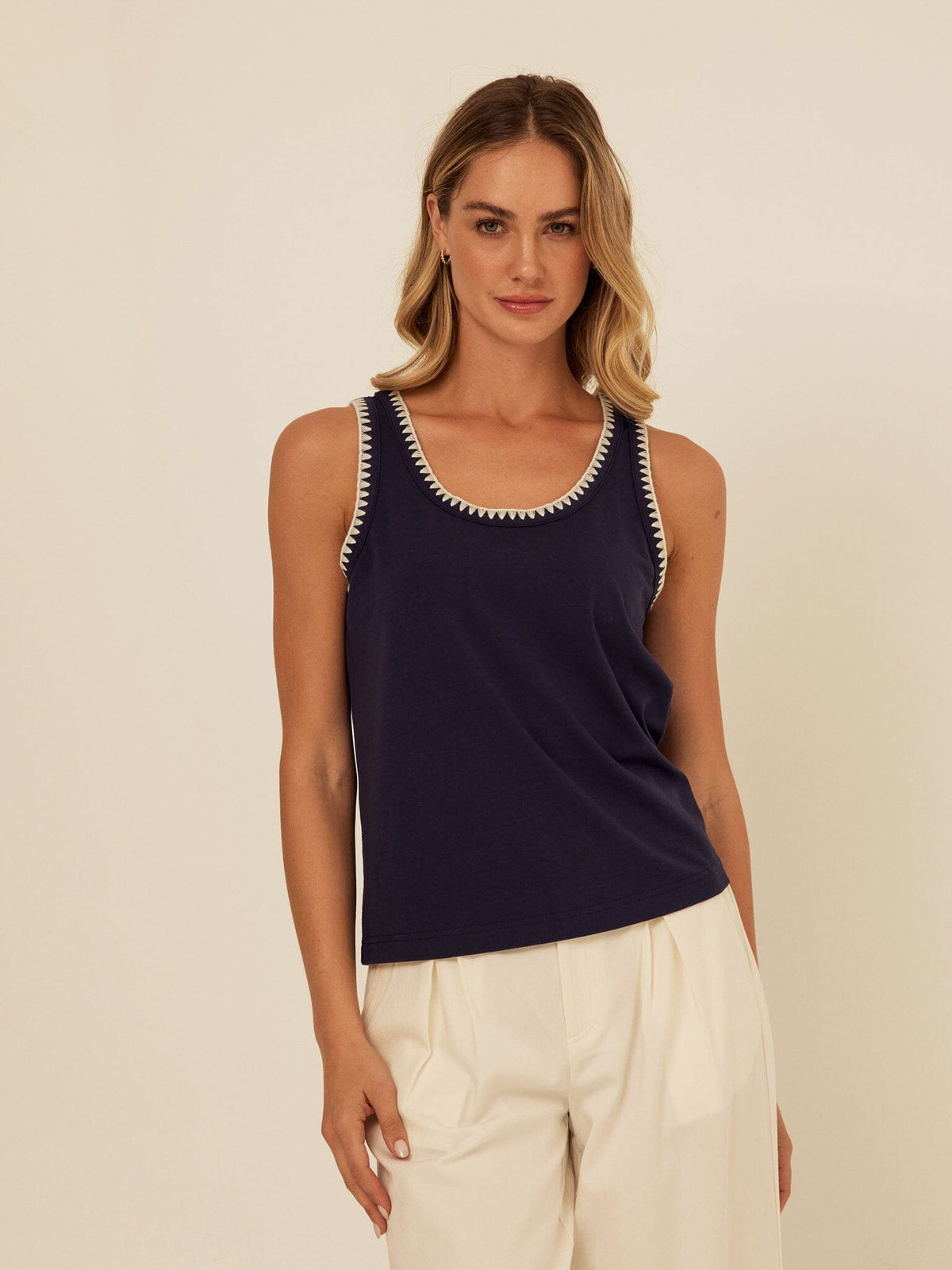 Genevieve Novelty Stitch Eco Jersey Tank