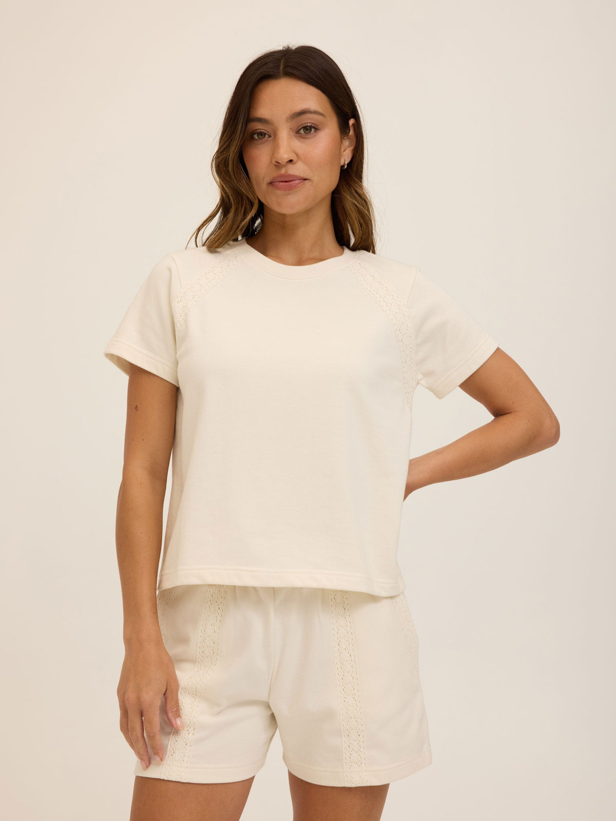 Keilani Cotton Terry Lace Mix Tee