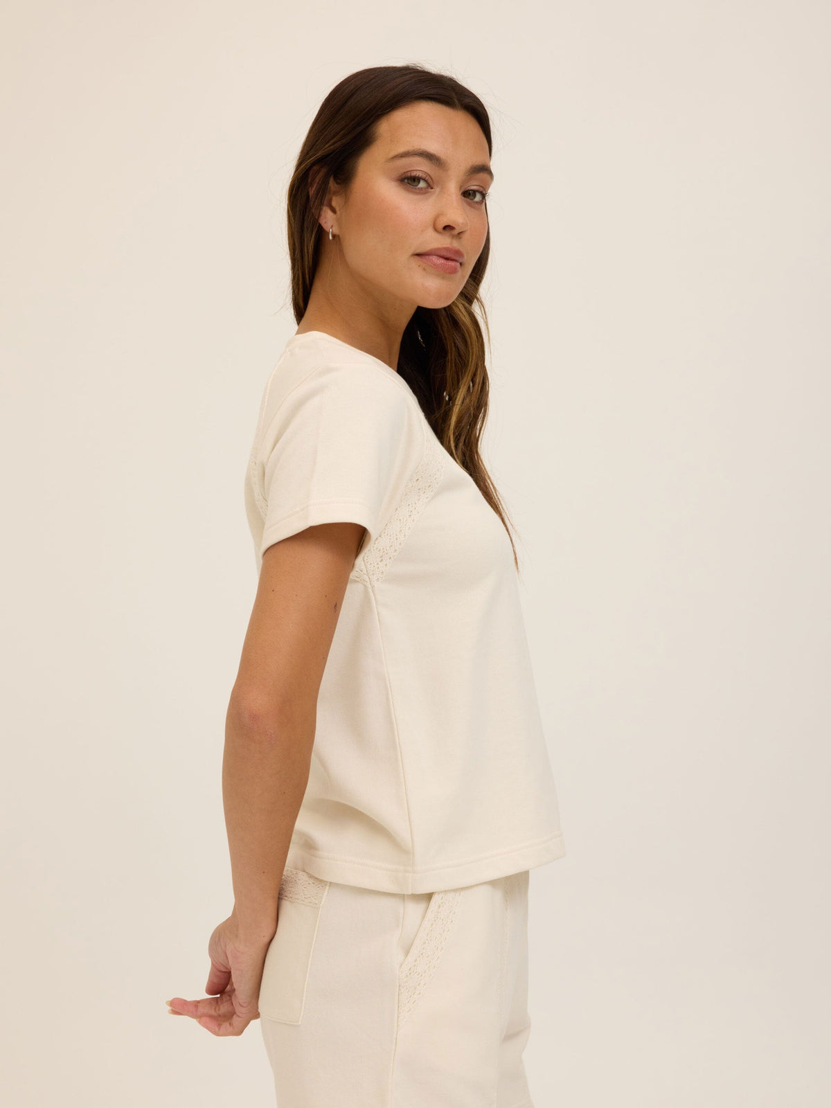 Keilani Cotton Terry Lace Mix Tee