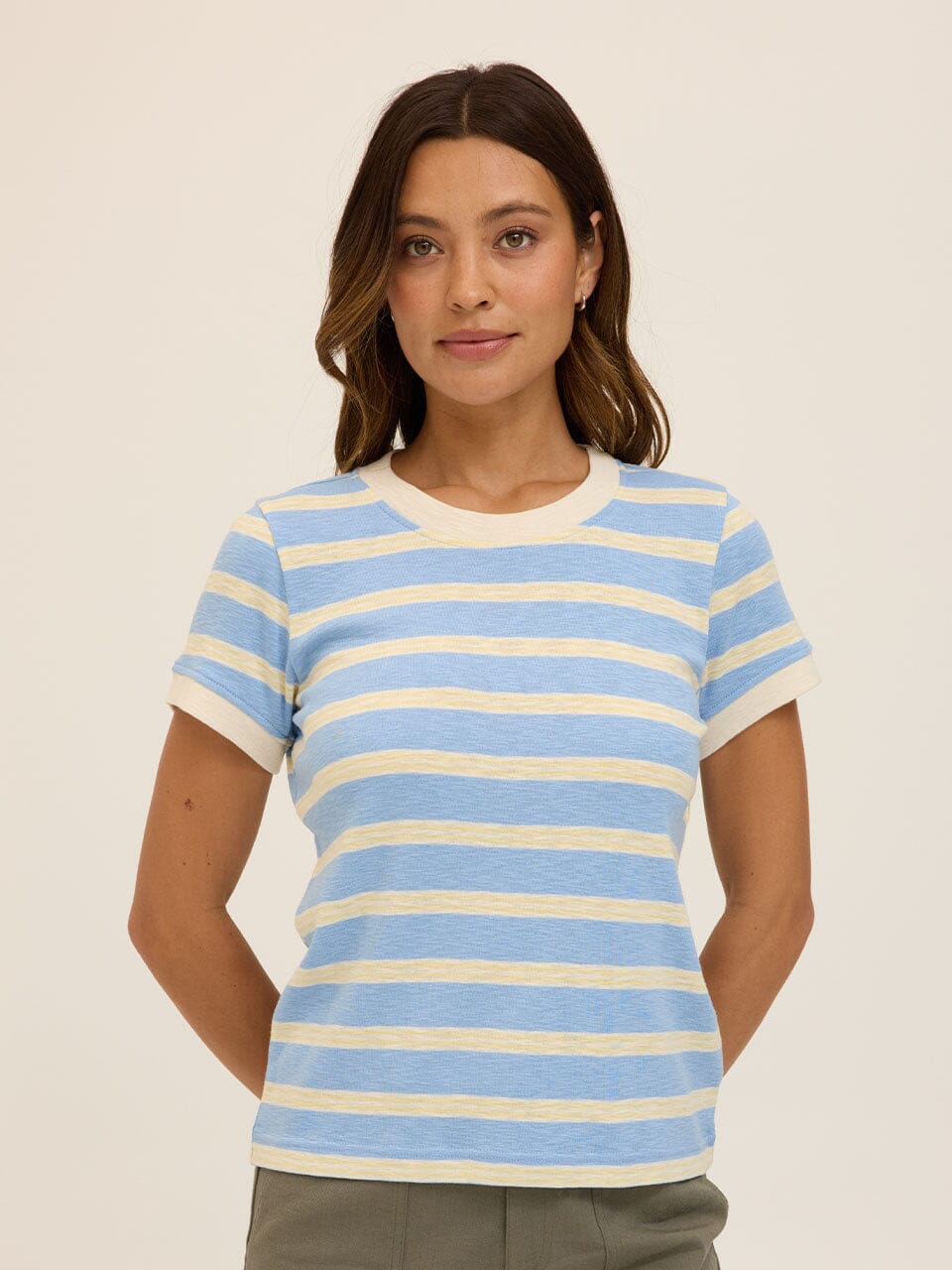 Tamarah Stripe Textured Slub Jersey Crew Tee