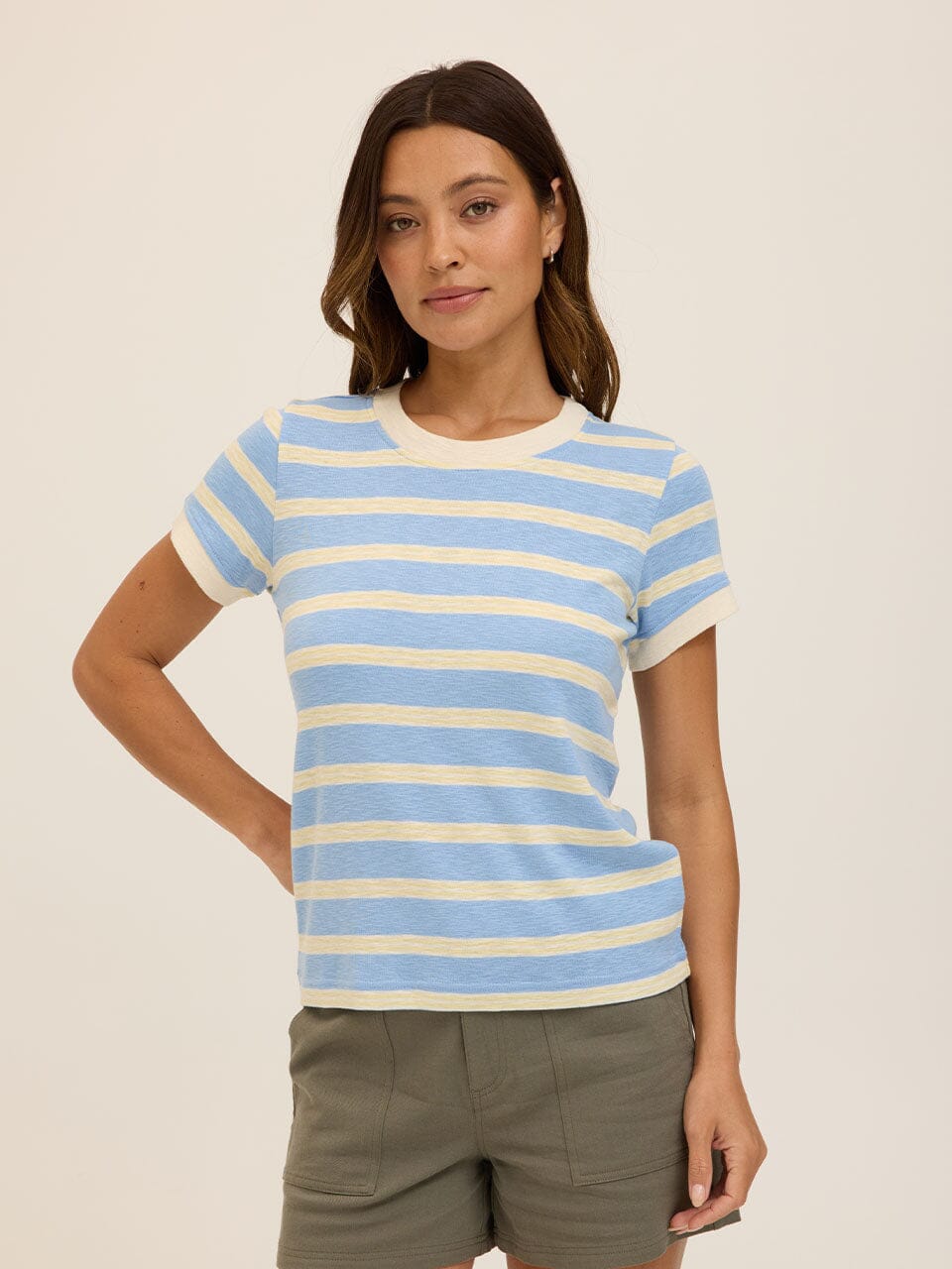 Tamarah Stripe Textured Slub Jersey Crew Tee