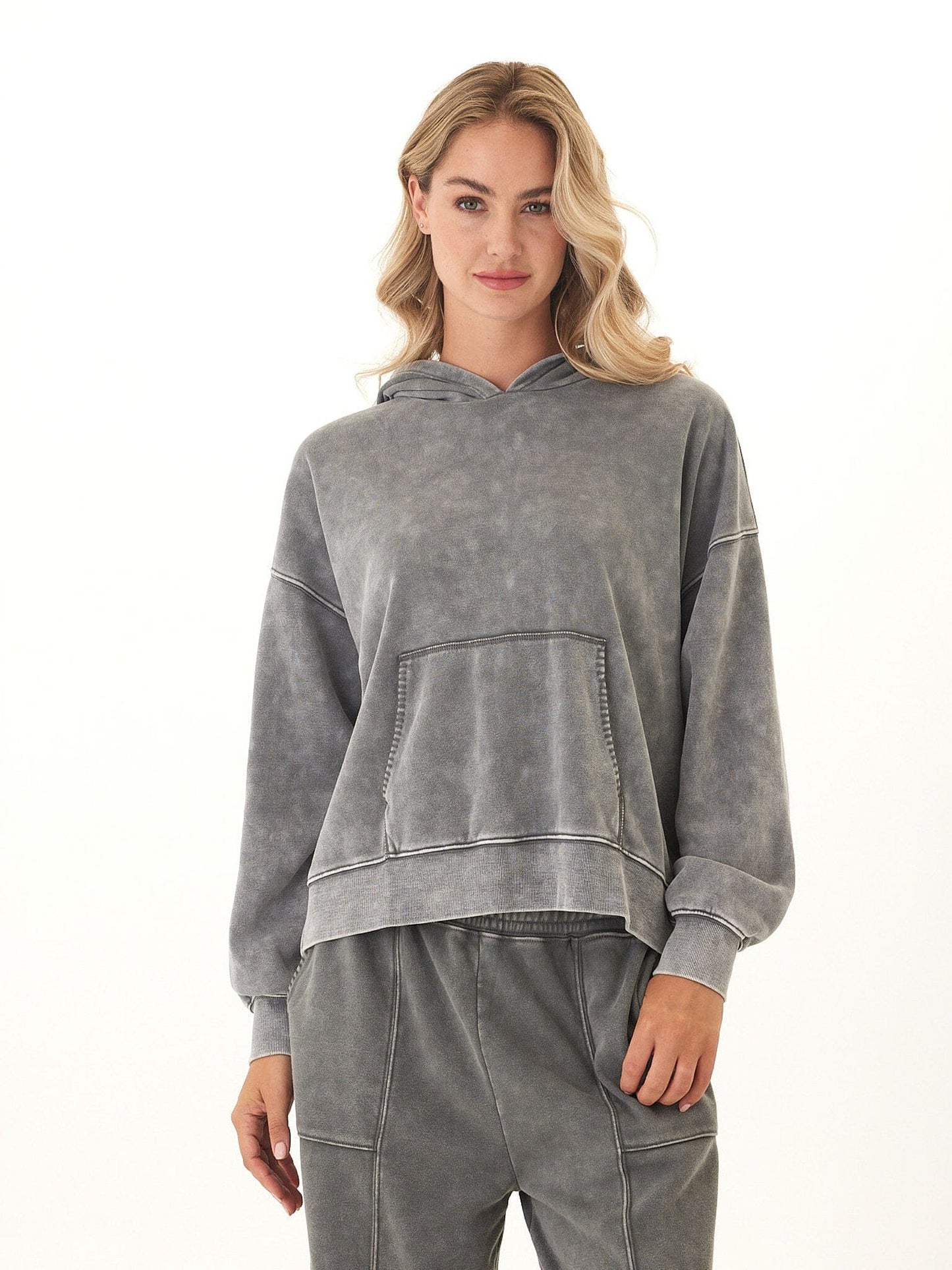 Marcellina Mineral Wash CVC Fleece Pullover Hoodie