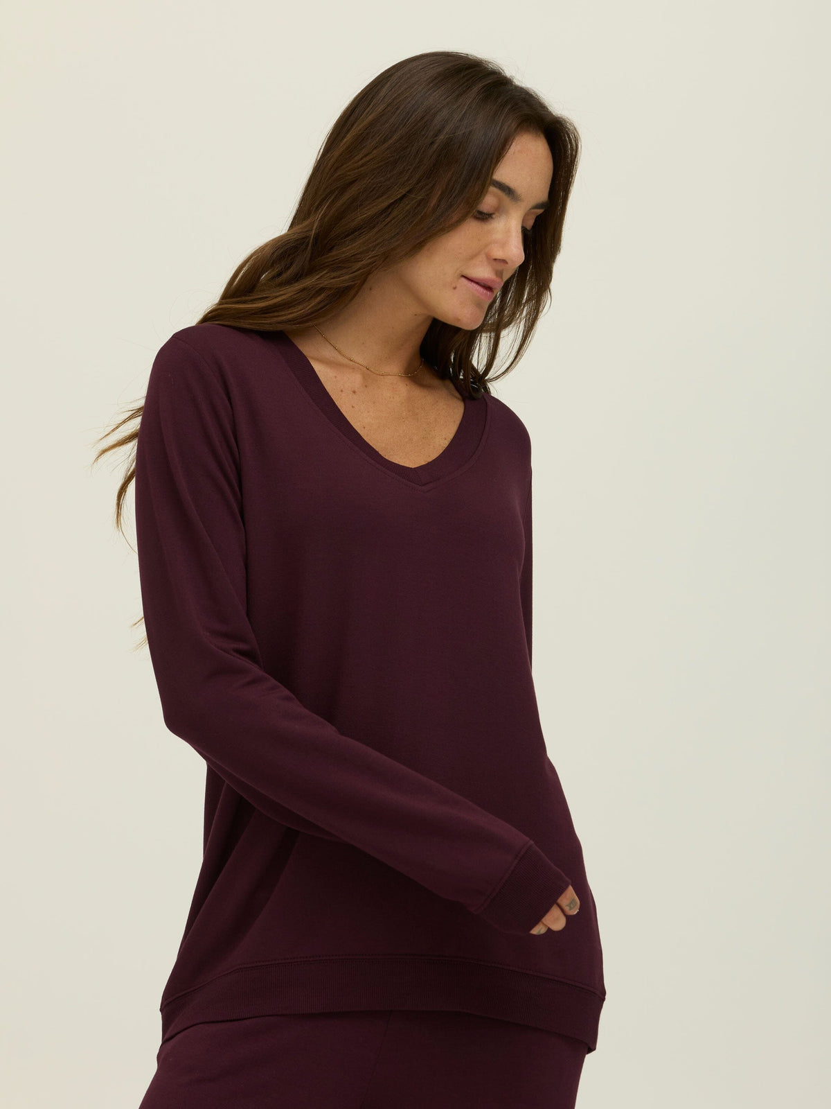 Edwina Feather Fleece V-Neck Pullover