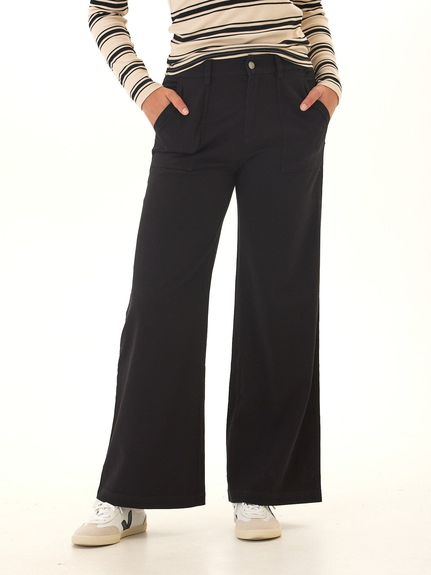 Pamela Rivet Detail Stretch Twill Wide Leg Pant
