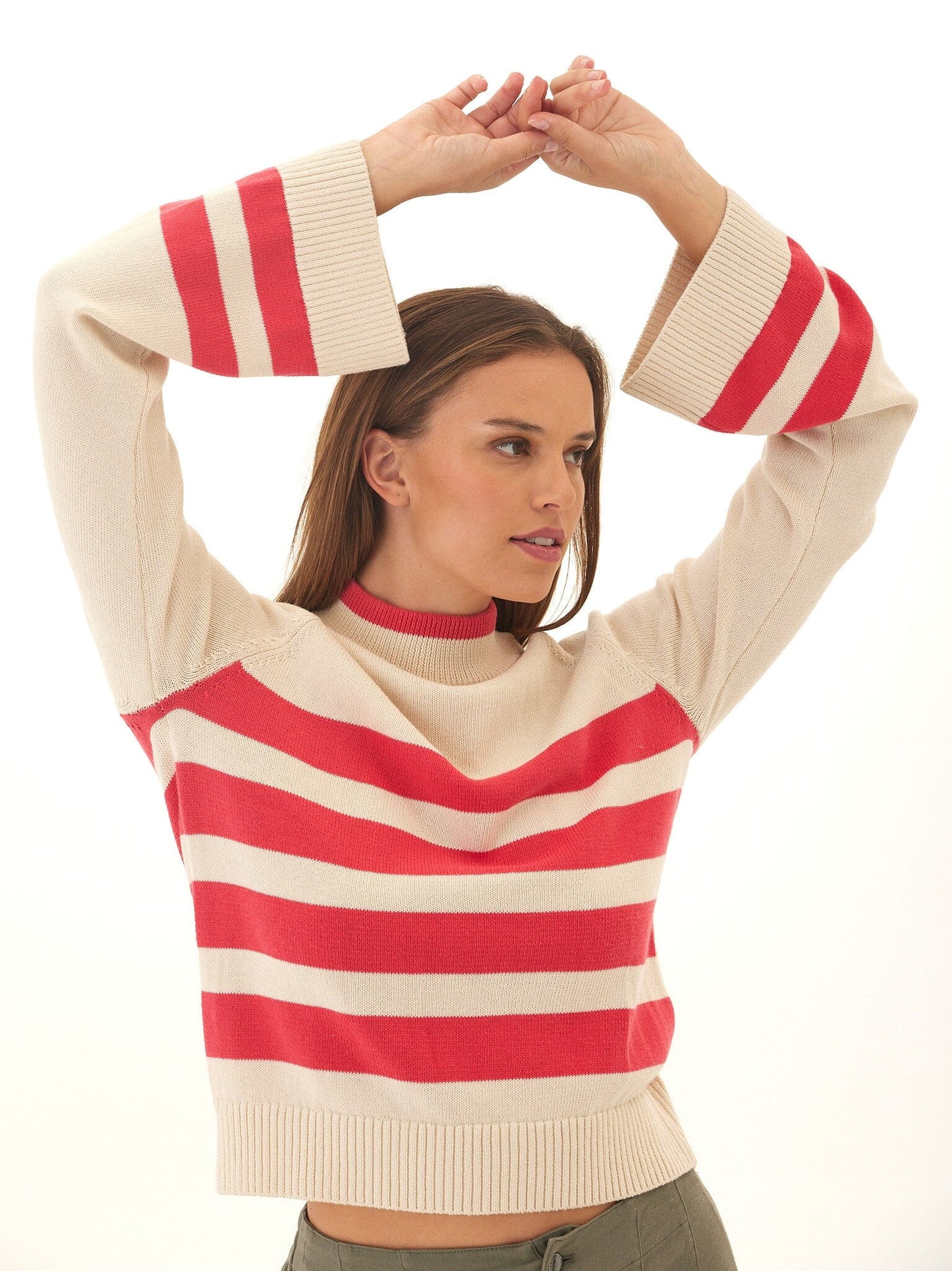 Saundra Striped Cotton Blend Raglan Sweater