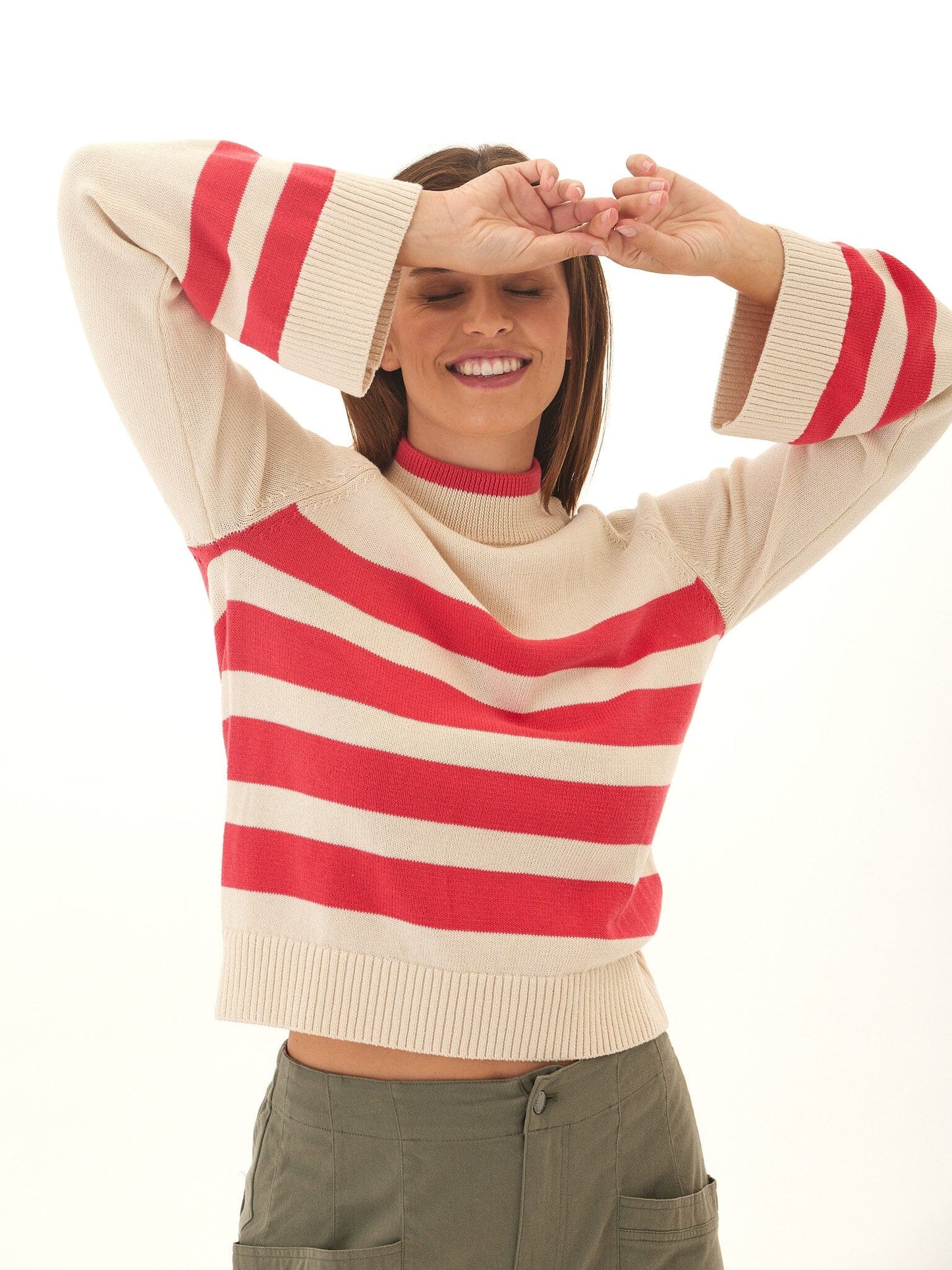 Saundra Striped Cotton Blend Raglan Sweater