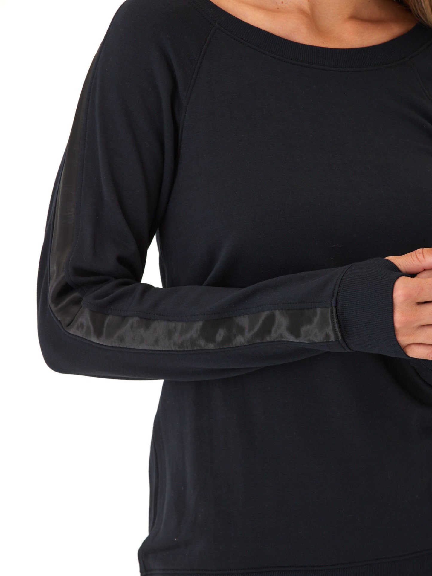 Priscilla Feather Fleece Satin Trim Detail Raglan Pullover