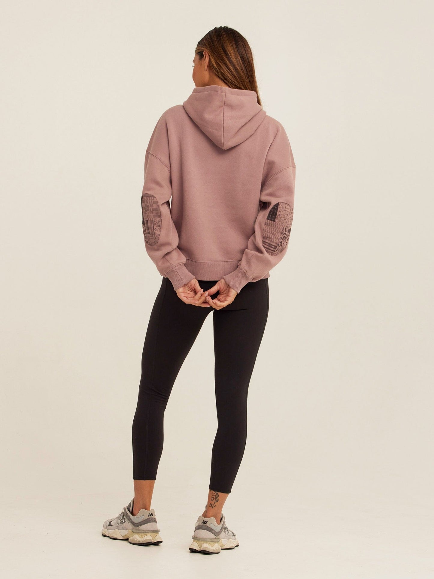 Marcellina Vintage Wash Fleece Elbow Patchwork Hoodie
