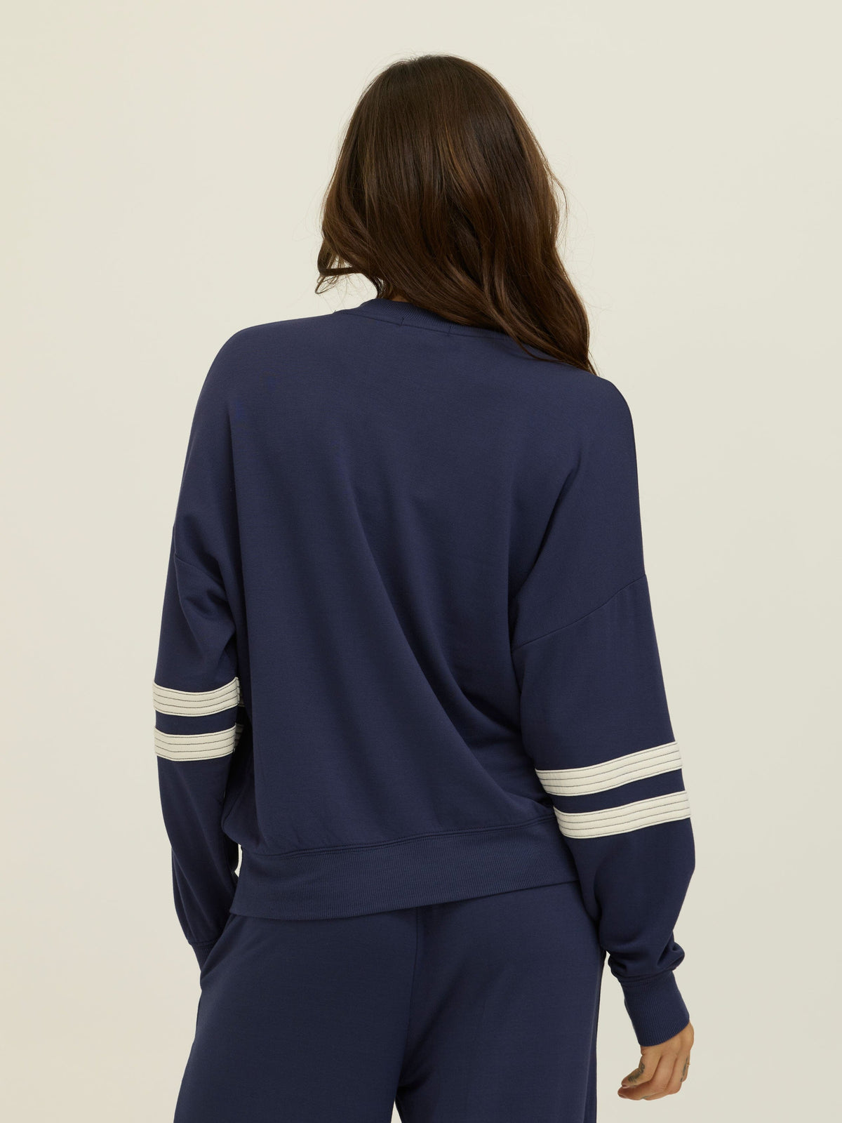 Darya Feather Fleece Colorblock Stripe Detail Pullover