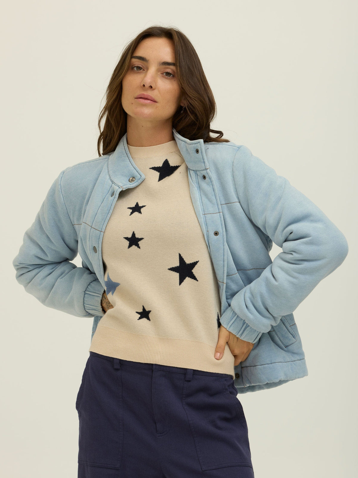 Malia Denim Terry Puffer Jacket