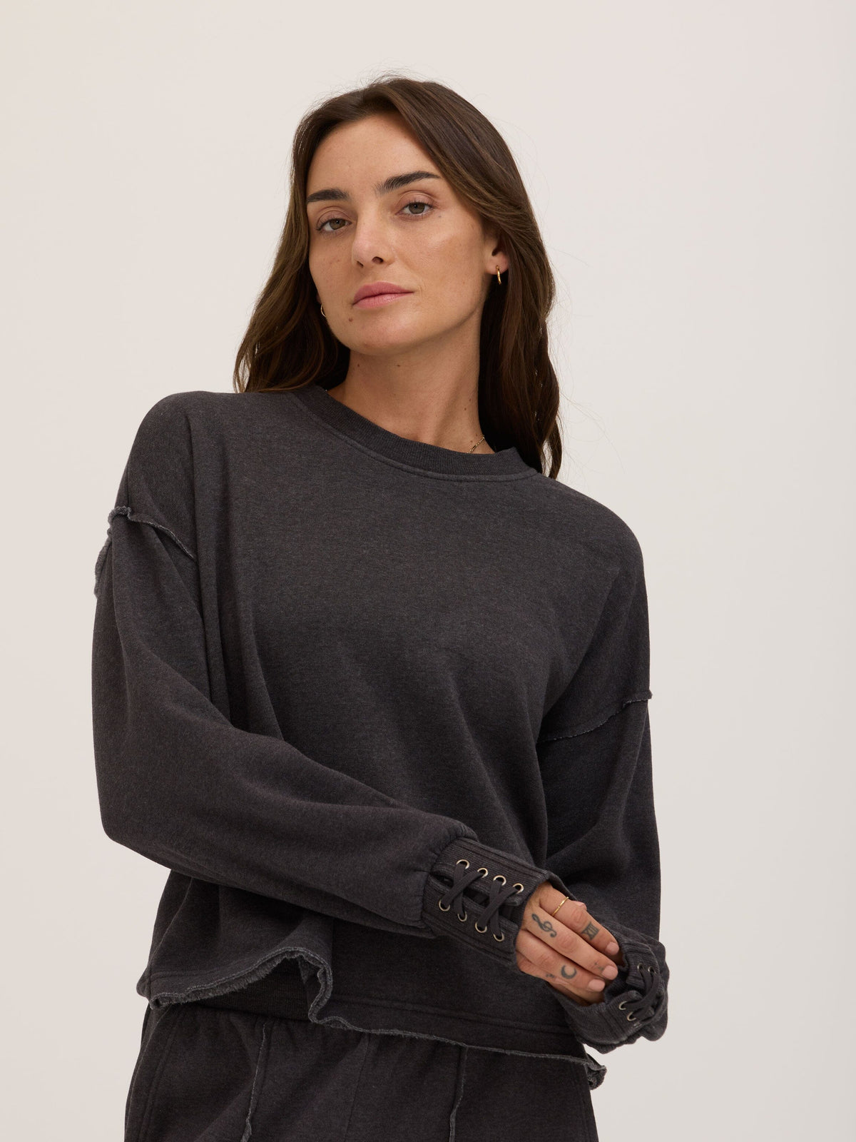 Roxanna Mineral Wash Fleece Tie Cuff Sweatshirt