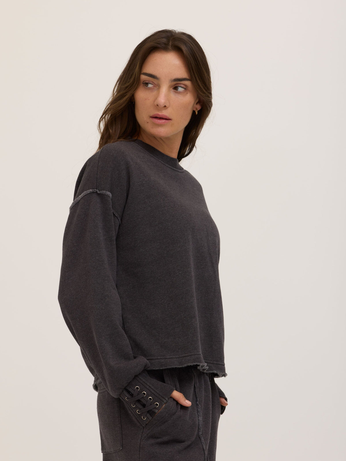 Roxanna Mineral Wash Fleece Tie Cuff Sweatshirt