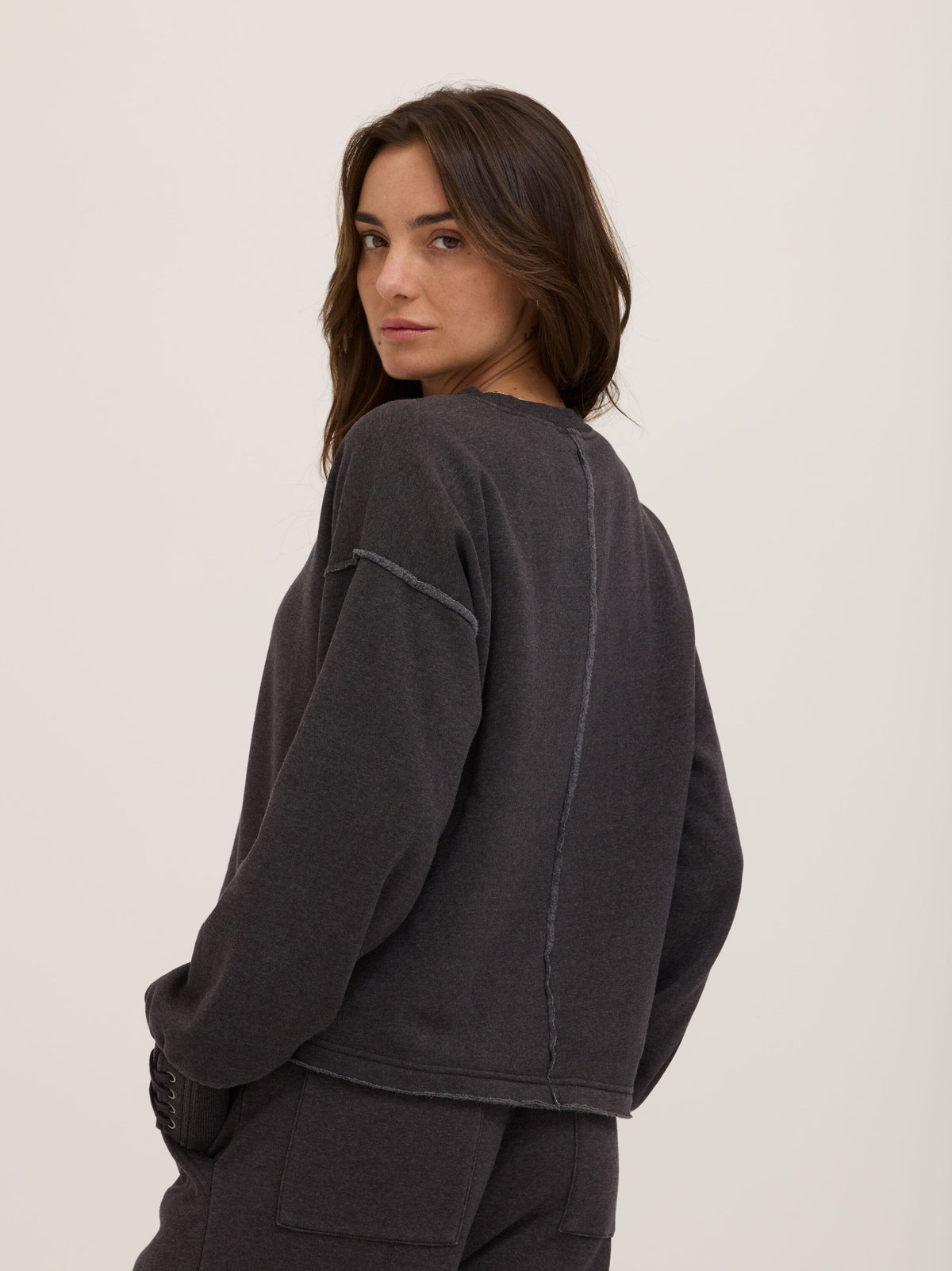 Roxanna Mineral Wash Fleece Tie Cuff Sweatshirt
