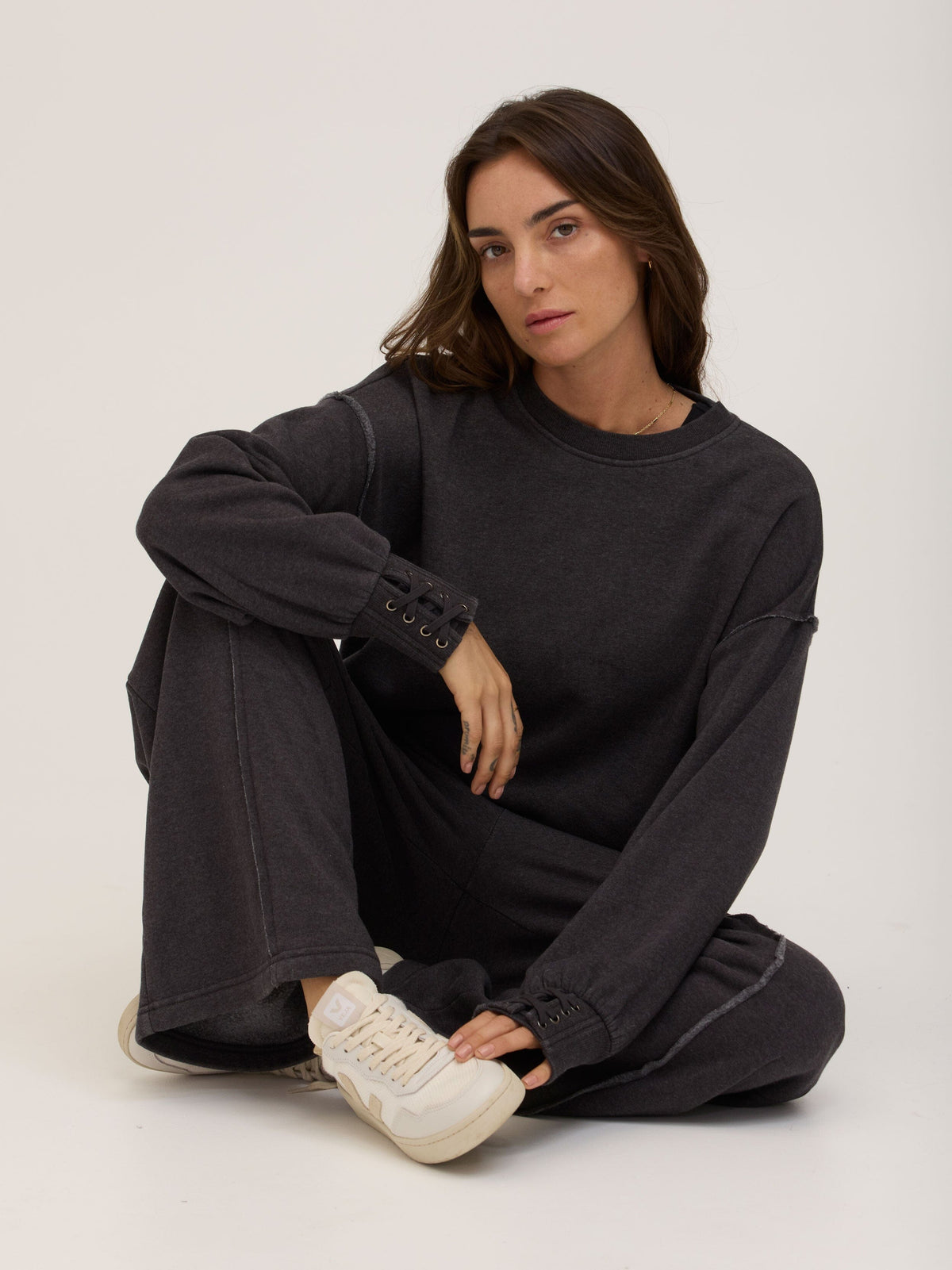 Roxanna Mineral Wash Fleece Tie Cuff Sweatshirt