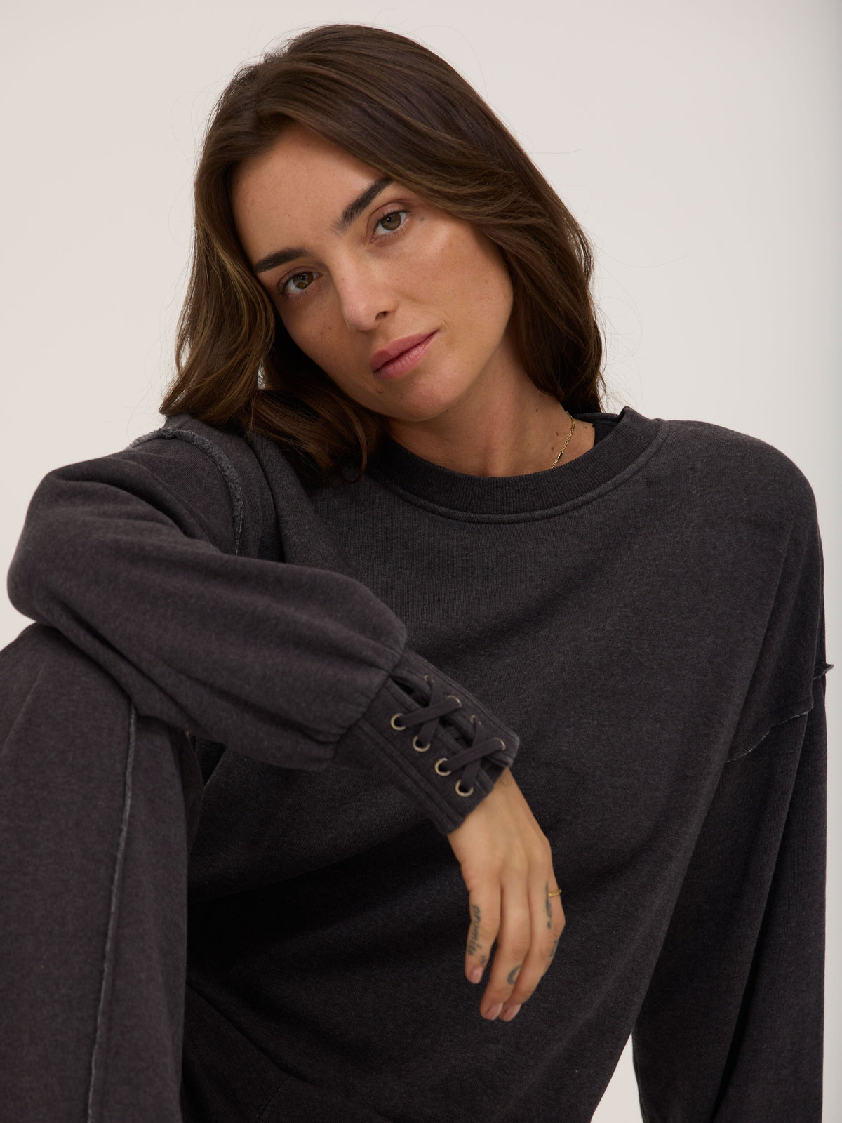 Roxanna Mineral Wash Fleece Tie Cuff Sweatshirt