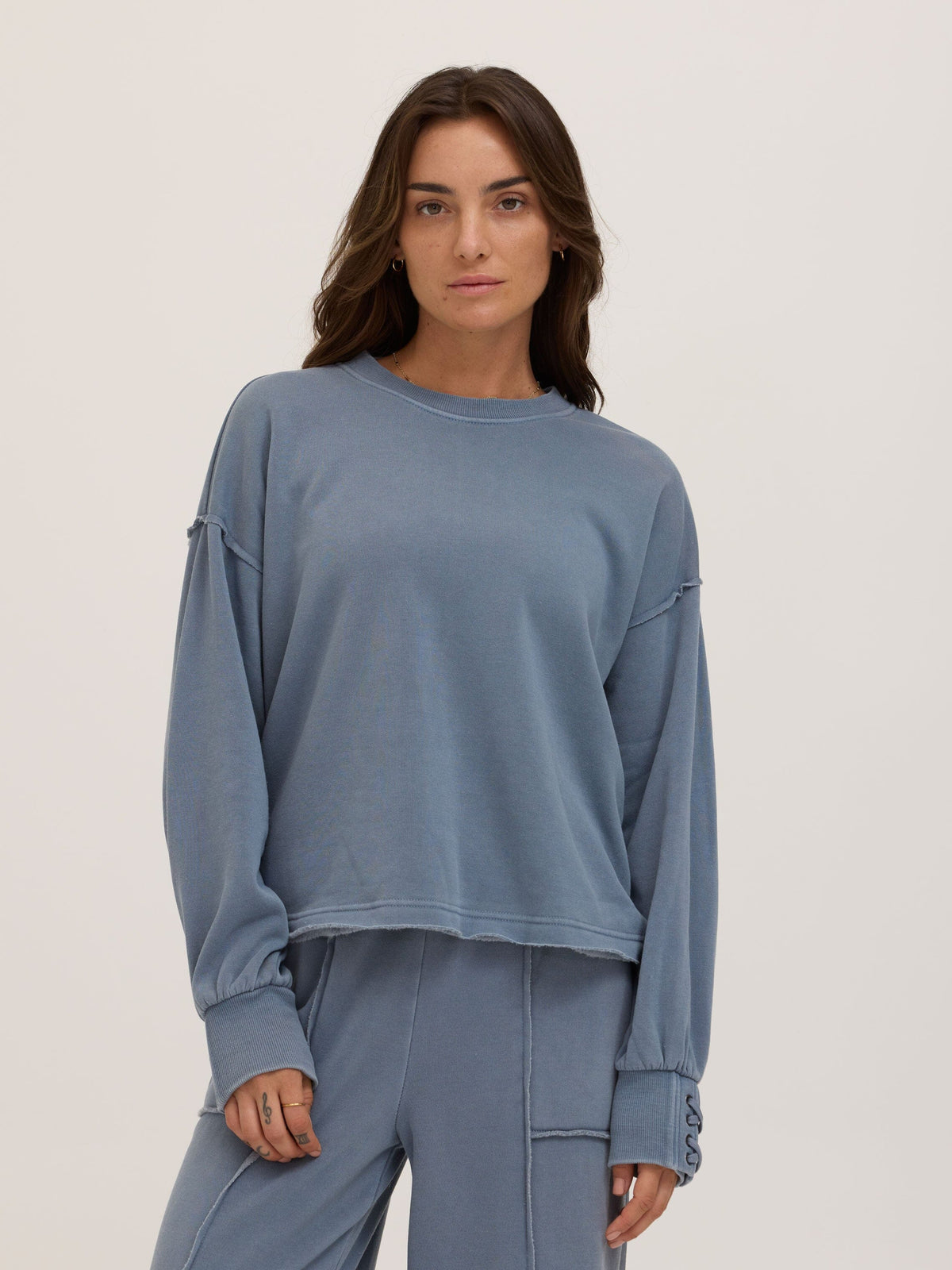 Roxanna Mineral Wash Fleece Tie Cuff Sweatshirt