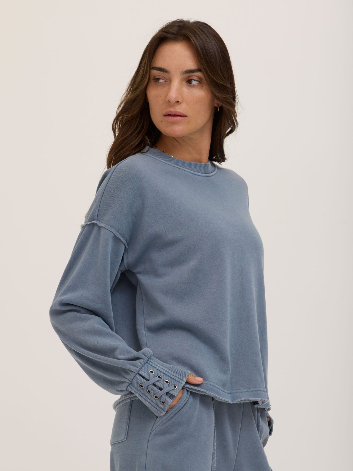 Roxanna Mineral Wash Fleece Tie Cuff Sweatshirt