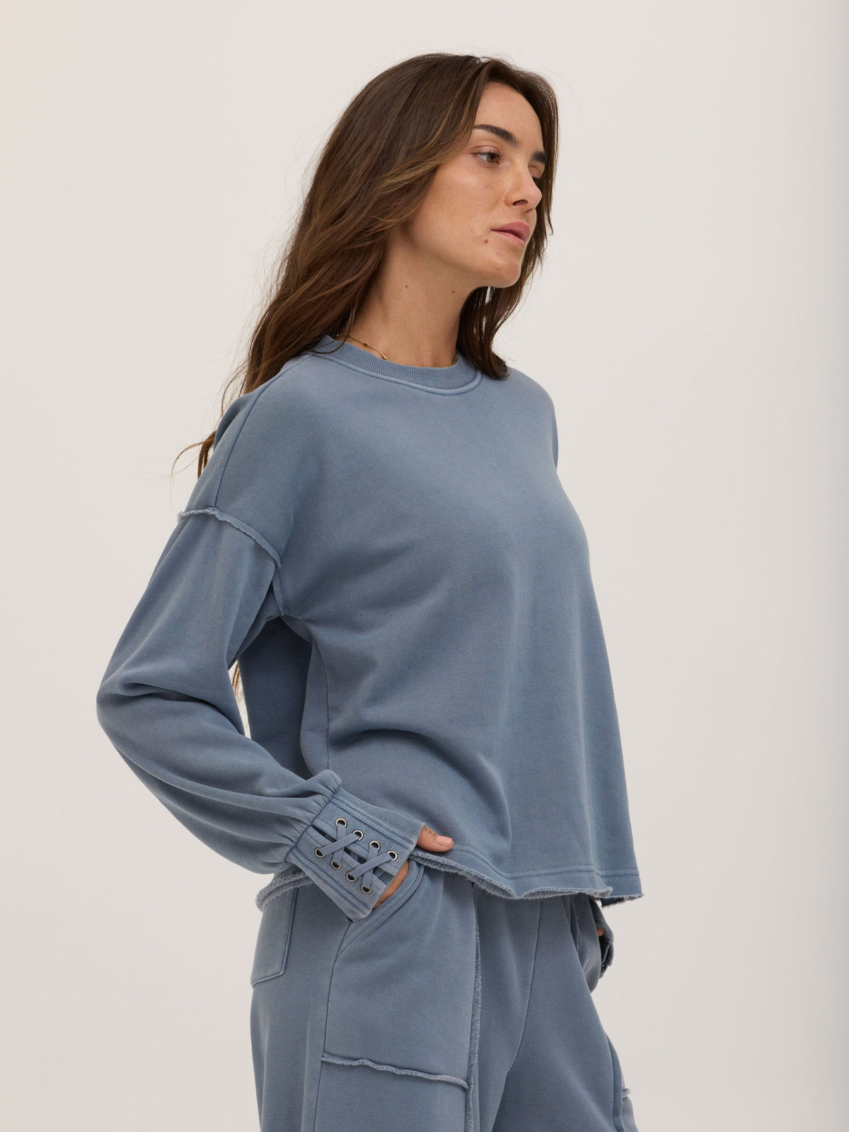 Roxanna Mineral Wash Fleece Tie Cuff Sweatshirt