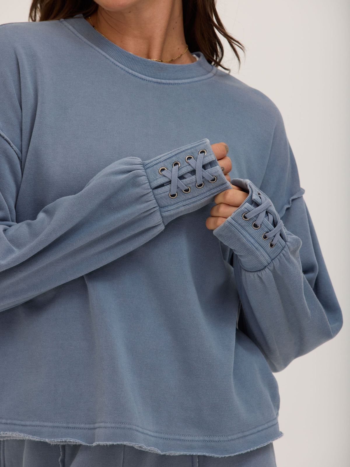Roxanna Mineral Wash Fleece Tie Cuff Sweatshirt